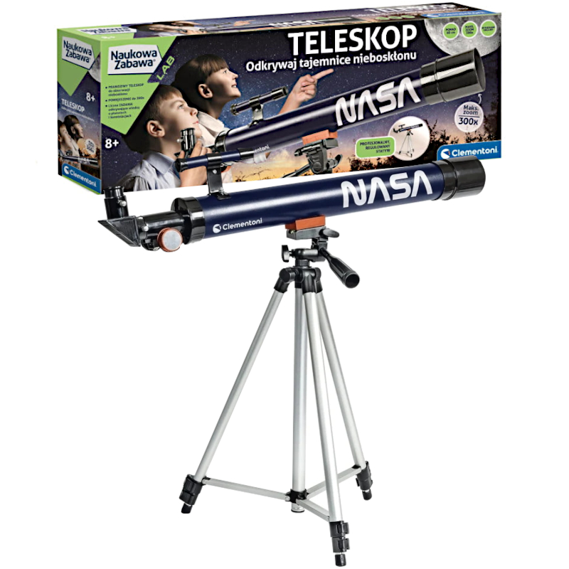 CLEMENTONI NAUKOWA ZABAWA LAB TELESKOP NASA + REGULOWANY STATYW ZOOM 300X