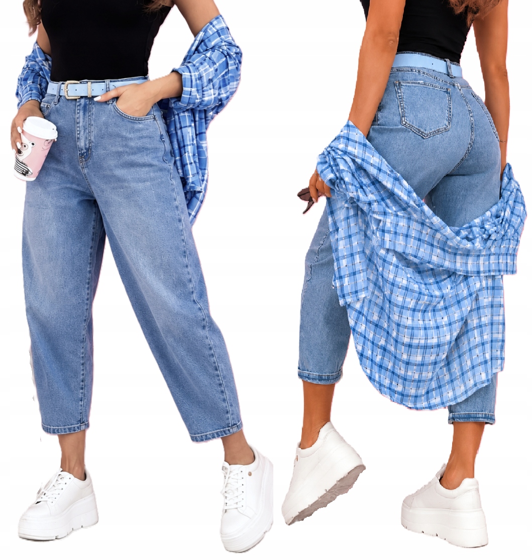 MS91 Jeansy M.sara Balloon Fit niebieskie z paskiem elastyczne XL 42