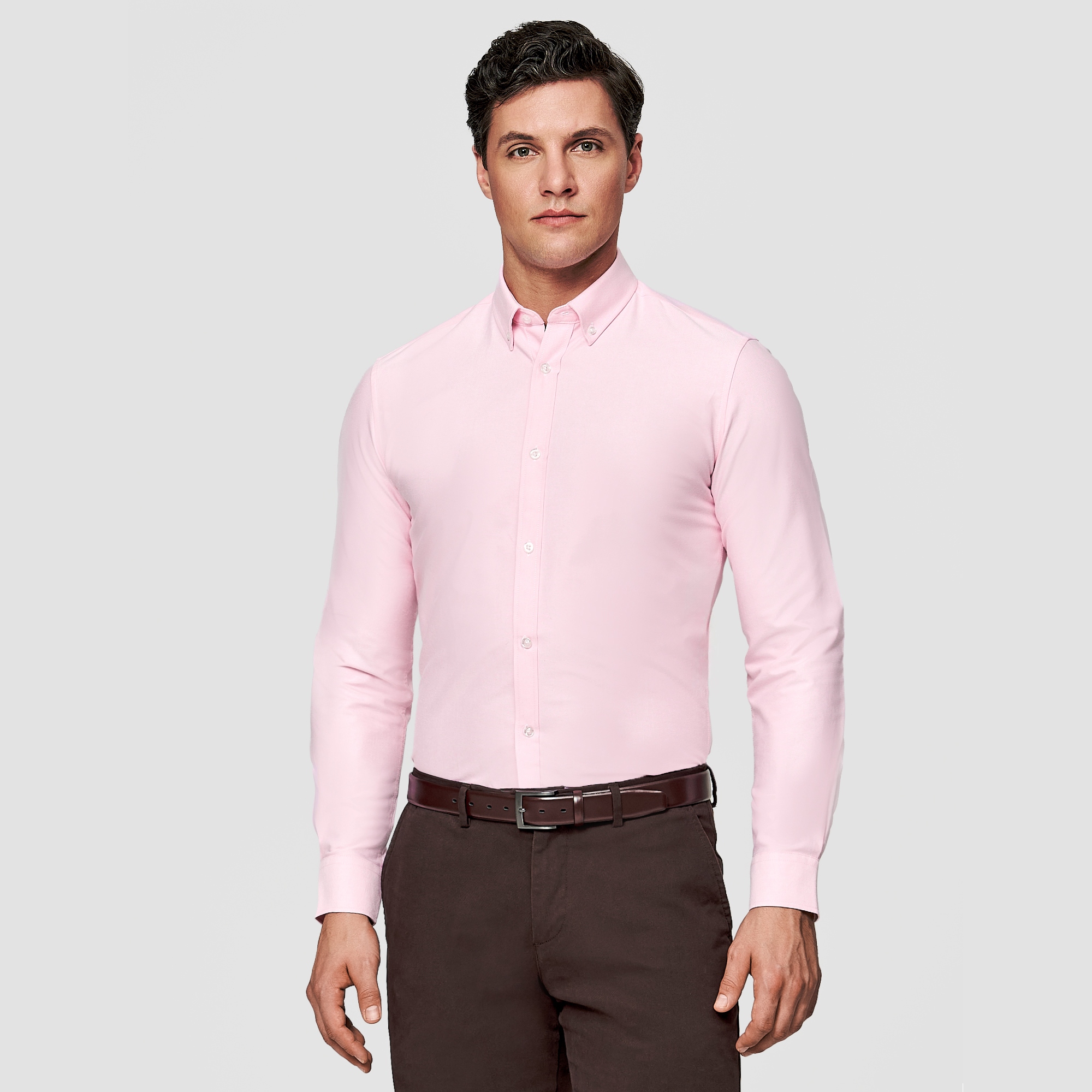 Světle růžová elegantní pánská košile s dlouhým rukávem Slim Pako Lorente vel L