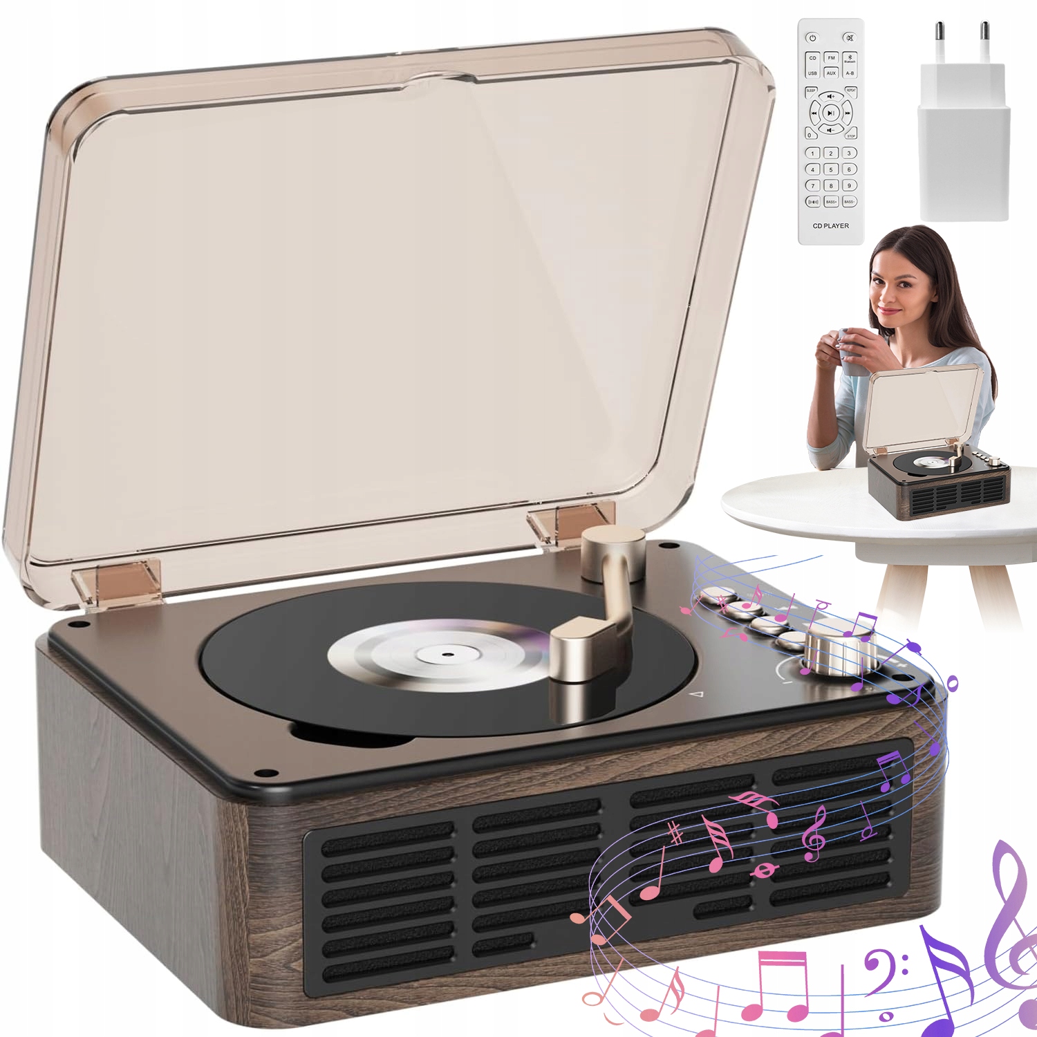 Vintage Desktopový Přehrávač: Cd/bt/fm/aux Hifi Reproduktor Pro Notebook A Tablet