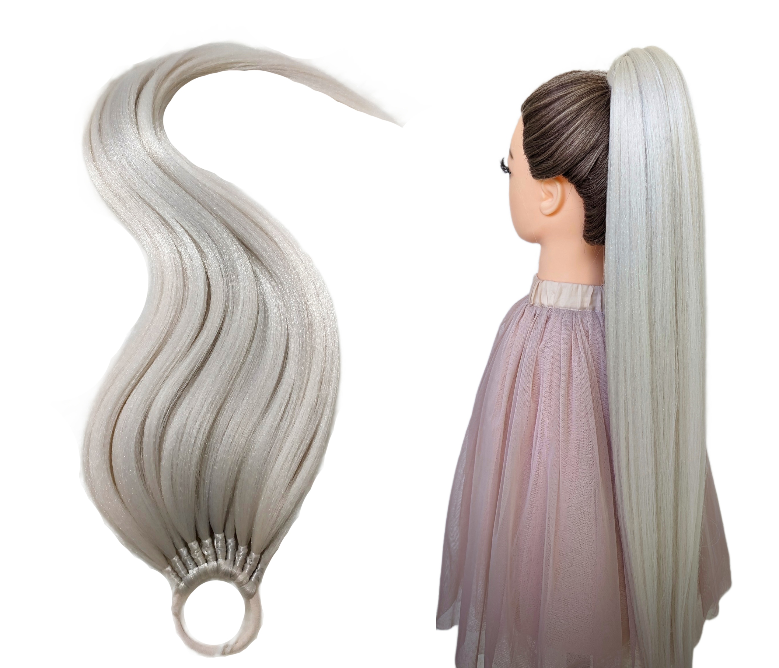 Připínací poník na gumičku, Příčesek, světle blond, Platinová Blondýnka, 60 cm