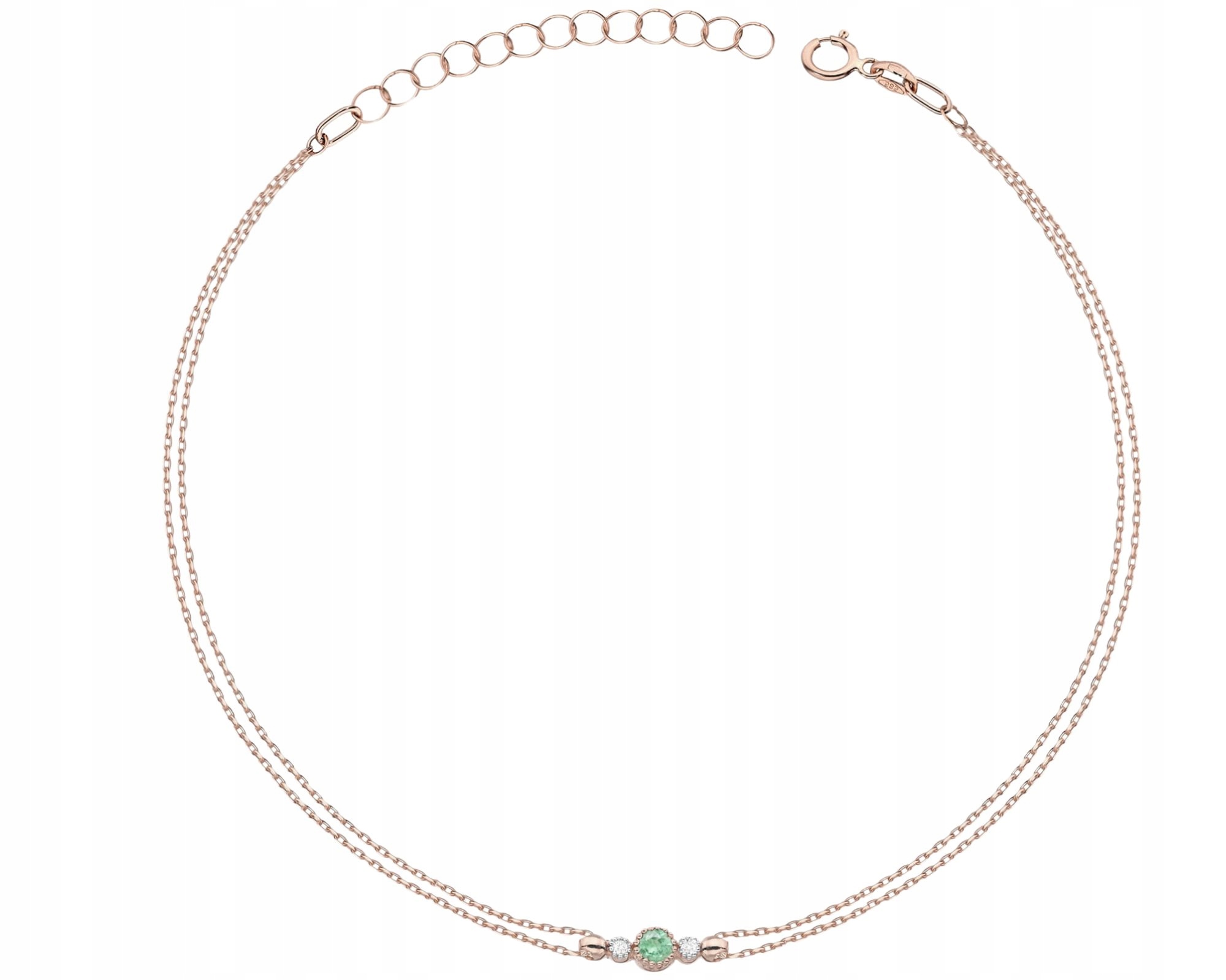 Růžové Zlato Náramek Přírodní Kámen Zelený Smaragd A Brilianty 585