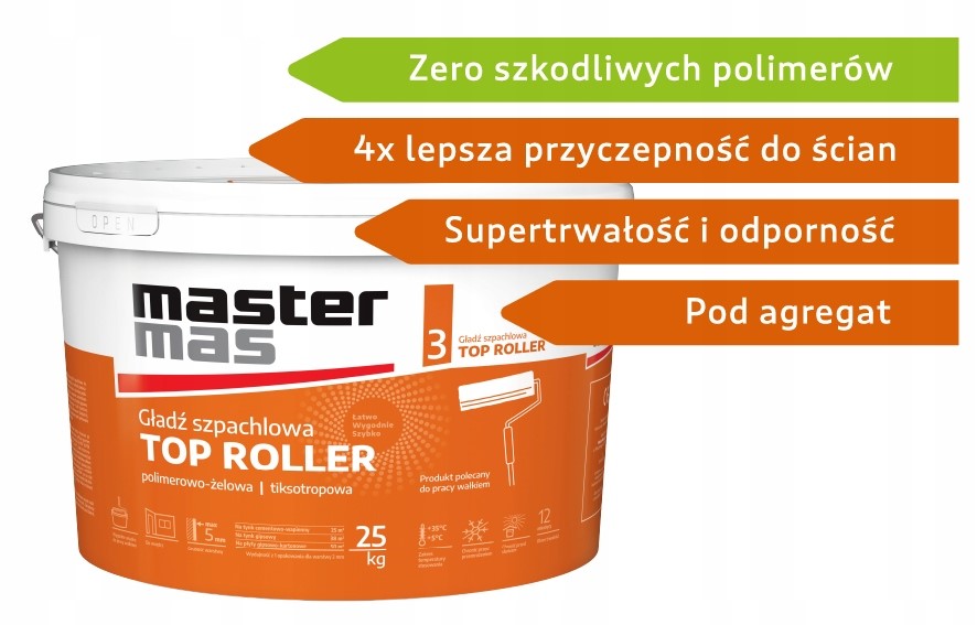 GOTOWA MASA SZPACHLOWA GŁADŹ MASTER MAS TOP ROLLER POD WAŁEK 25KG