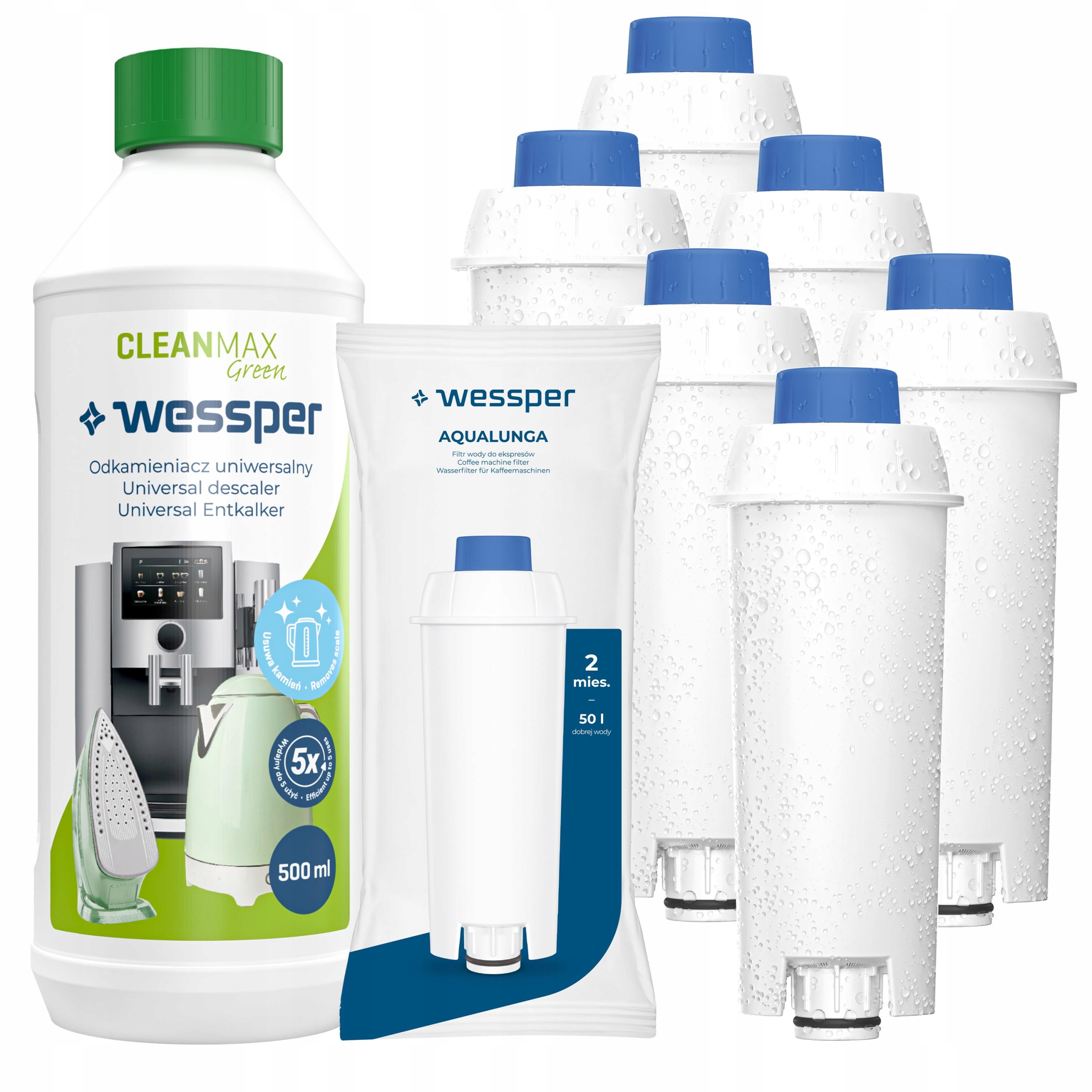Wessper pro kávovar Delonghi: 6 x filtr na vodu přírodní odvápňovač 0,5