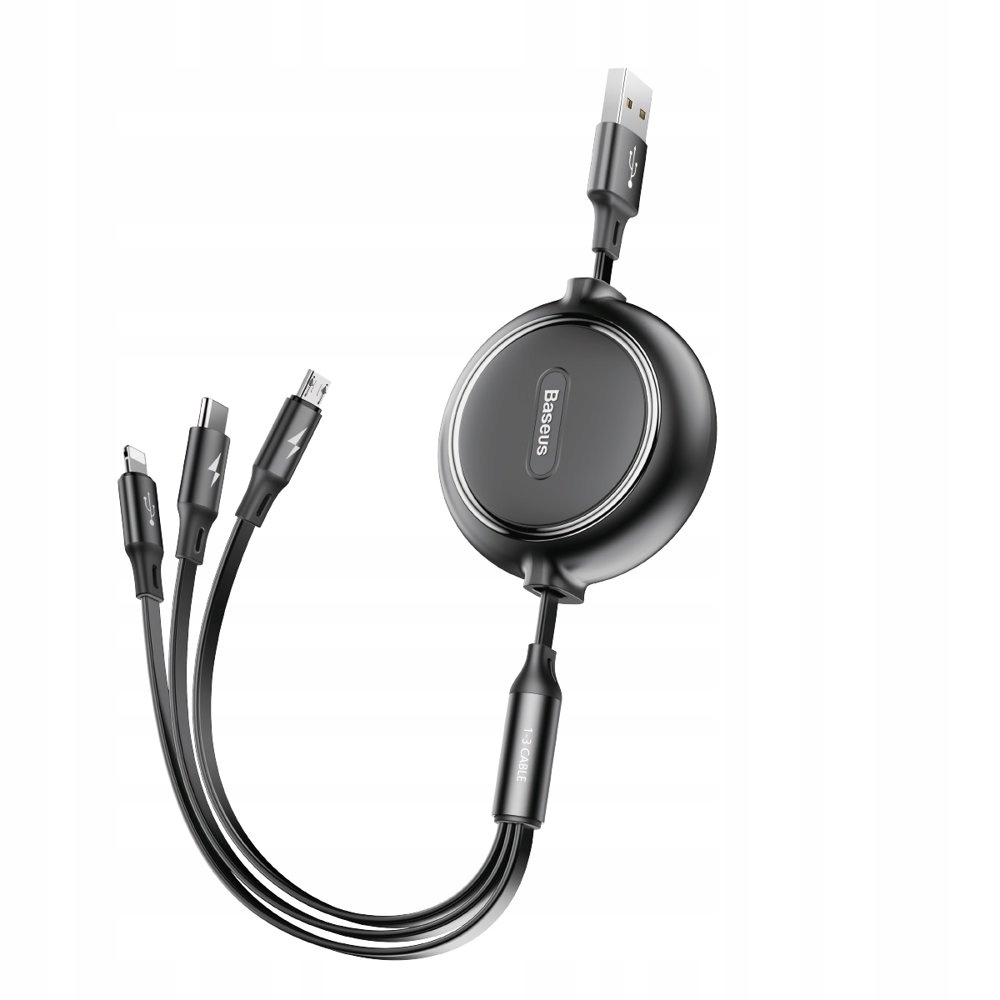 Rozwijany kabel przewód 3w1 Usb microUSB Iphone Lightning Usb-c 3.5A 35cm 1