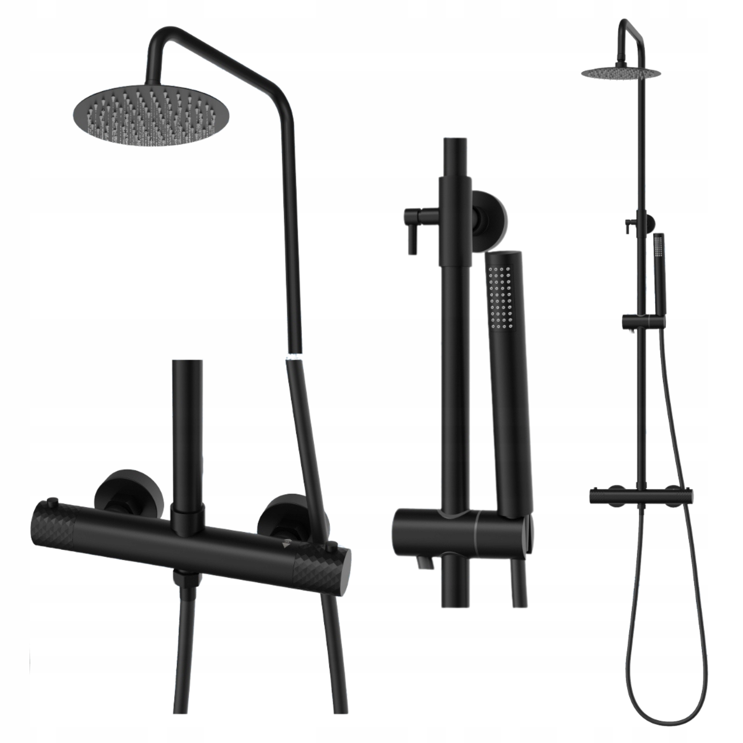 Termostatický sprchový sprchovací set Glami s dažďovou sprchou, čierny