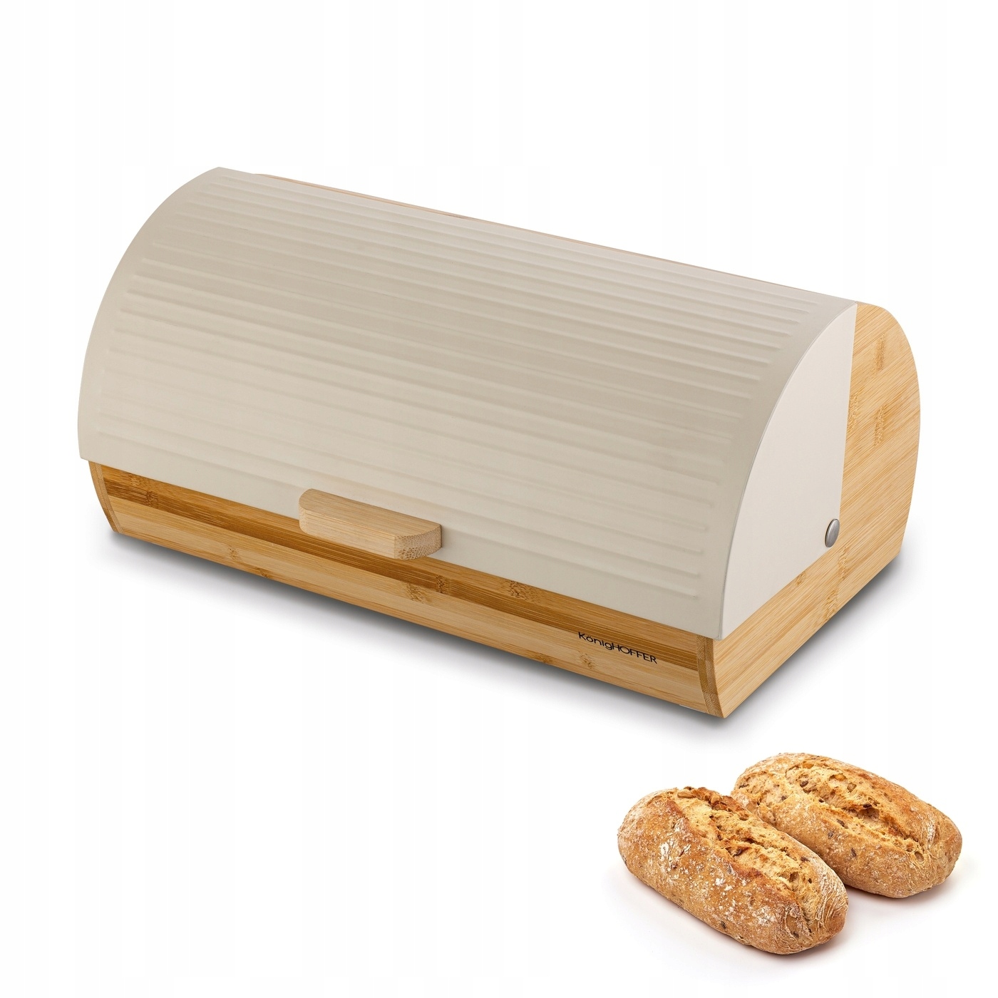 Duży CHLEBAK BAMBUSOWY drewniany POJEMNIK NA CHLEB KREMOWA POKRYWA Fushion