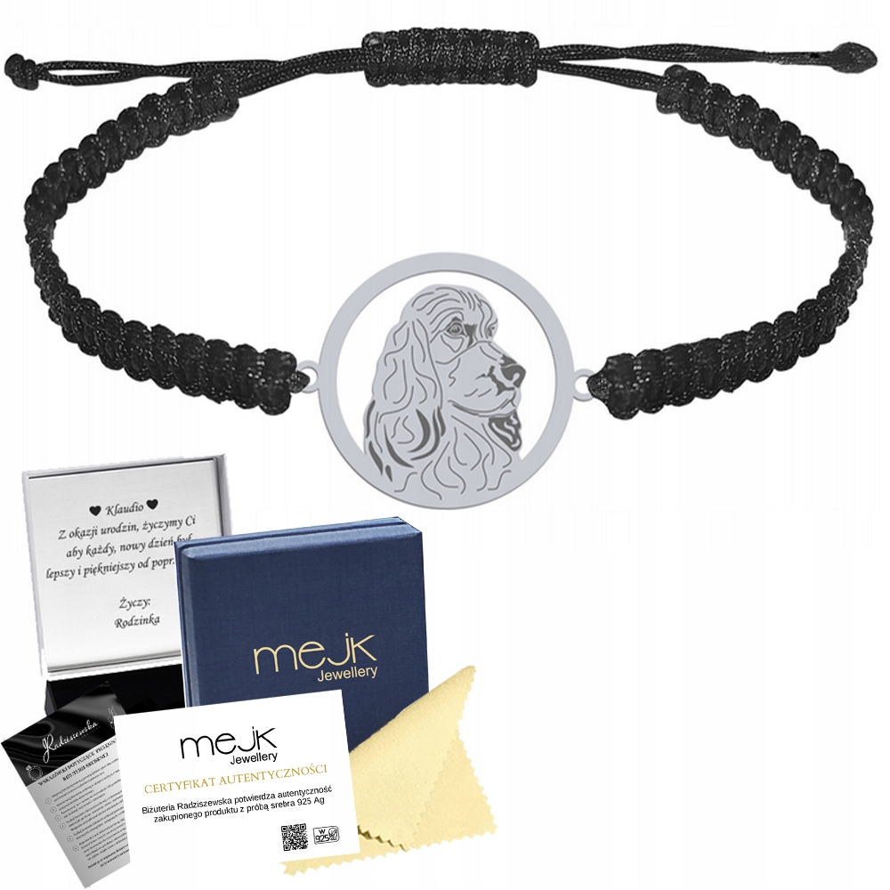 Stříbrný náramek Anglický kokršpaněl 925 Makramé Dedikace Bonus