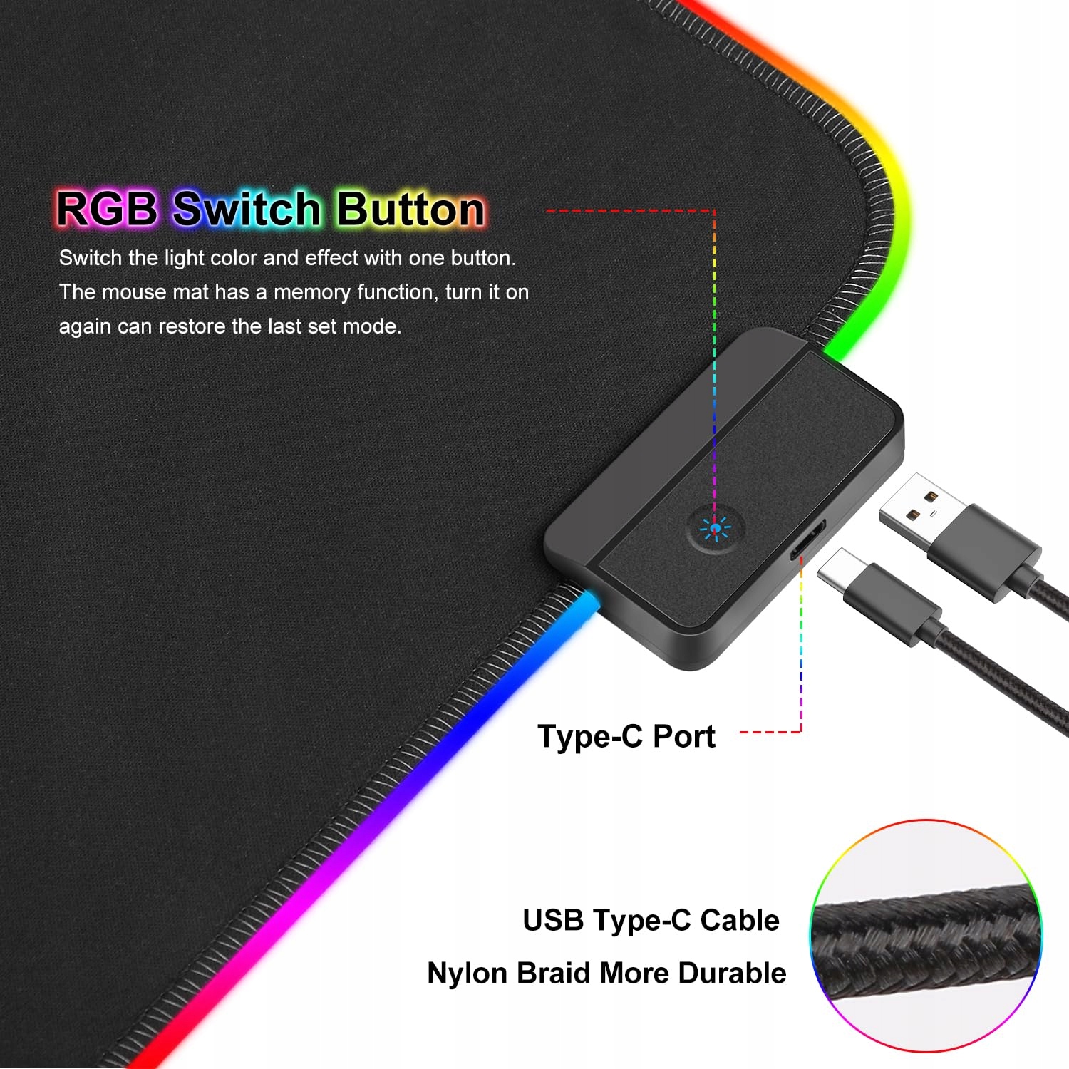 RGB Gaming Pad 900x400mm XXL 14 LED Wodoodporna Podkładka — miniatura 6