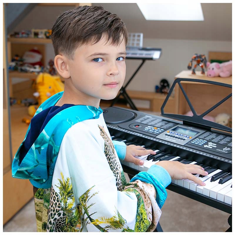 DUŻY KEYBOARD ORGANY PIANINO DO NAUKI 61 KLAWISZY +MIKROFON +STATYW +GRATIS Szerokość produktu 89 cm