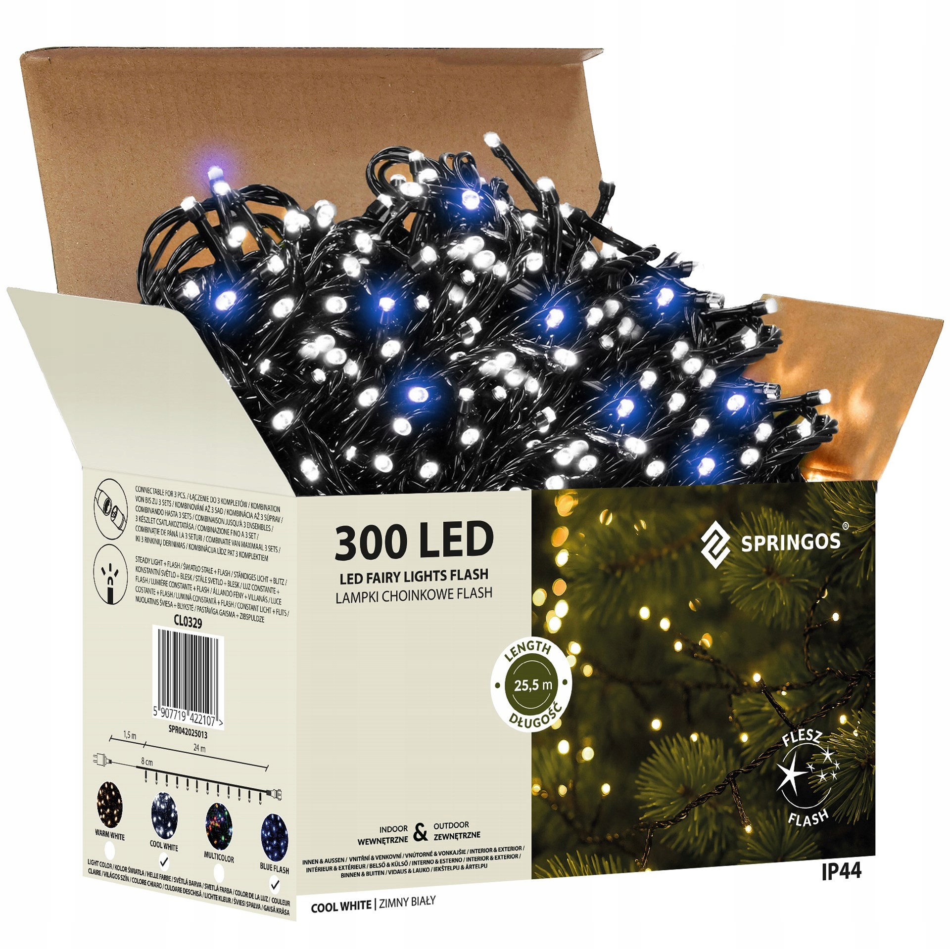 Vánoční Osvětlení Na Stromeček 300LED Venkovní Studené Bílé Flash Girlanda Osvětlení