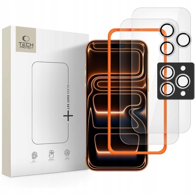 Szkło hartowane do iPhone 16 Pro 17 Pro Tech-protect Easy Set+ 3-PACK
