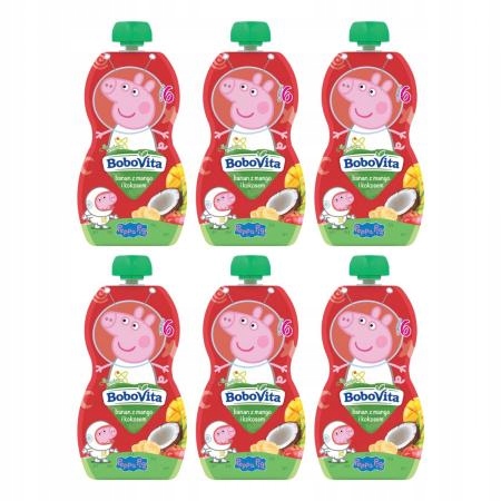 BoboVita Zestaw 6x Świnka Peppa Mus banan z mango i musem kokosowym 6x100g