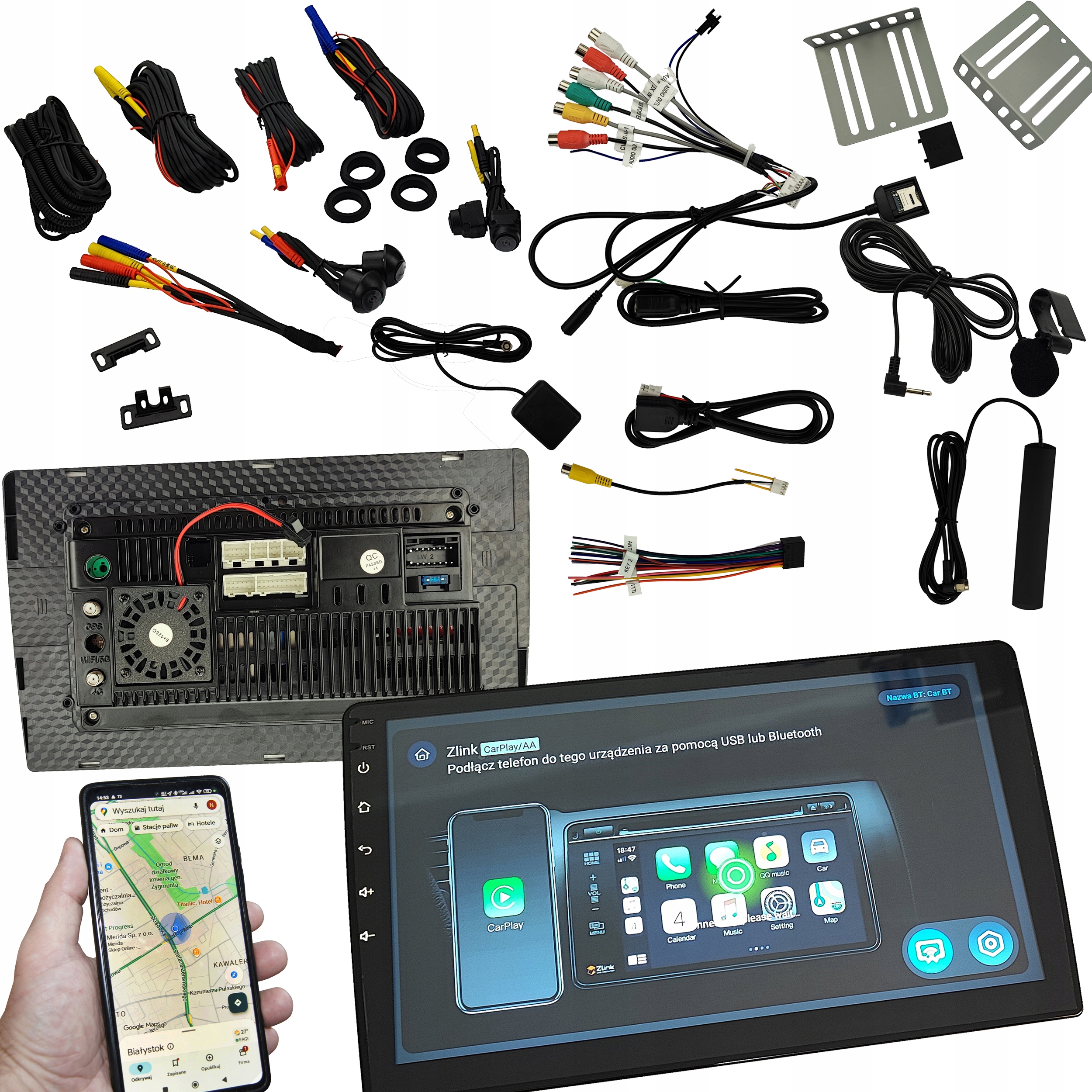 10cali Radio Kamery 360 6GB 128GB 8rdzeni Android Pl Gps Sim Carplay 4G