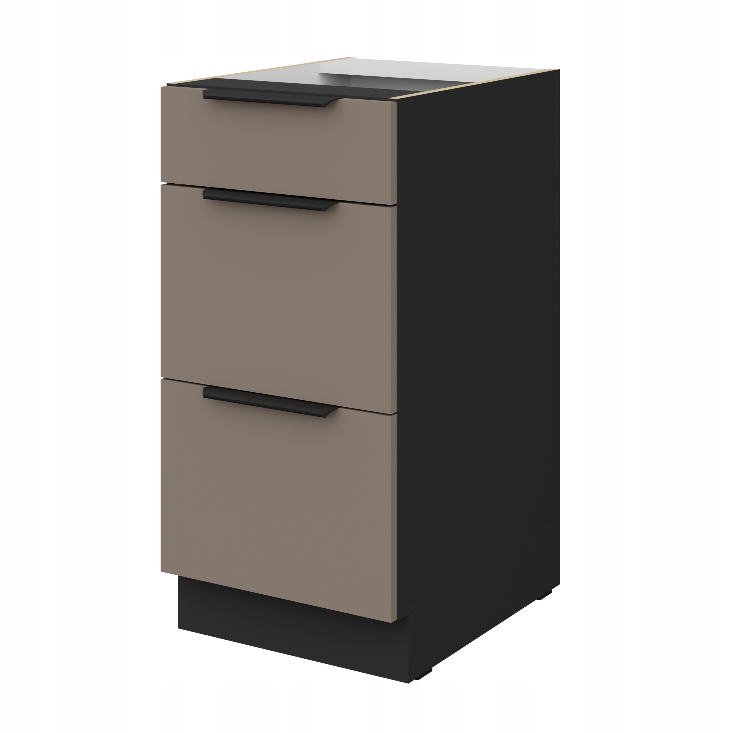 Kuchyňská skříňka se zásuvkami 40 cm, skříňka Sandgrau mat, přední část antifinger