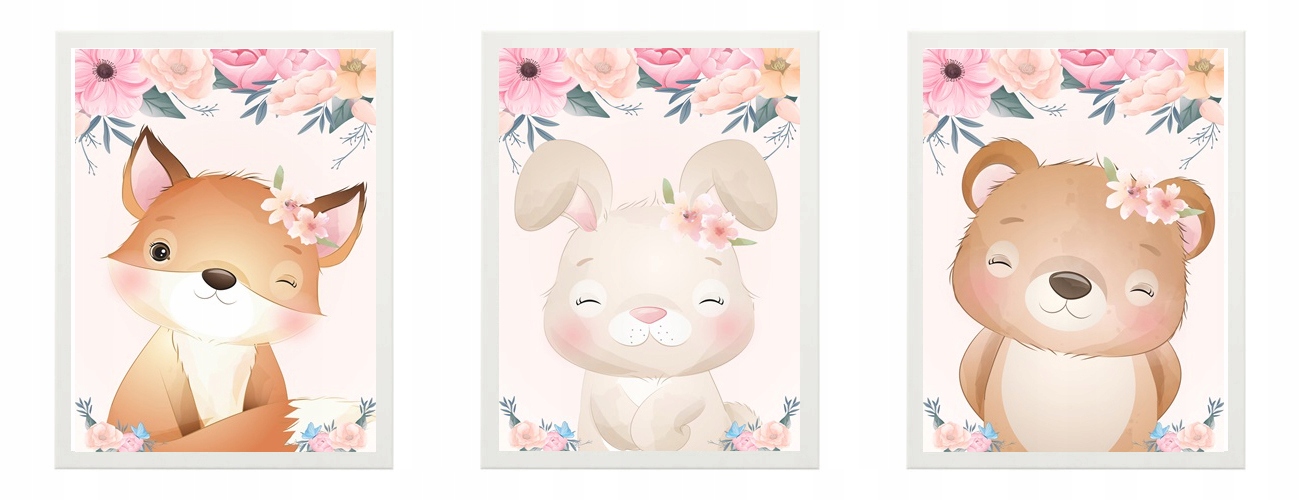 

Zestaw 3 Obrazki Plakaty A4 Królik lis Miś leśne