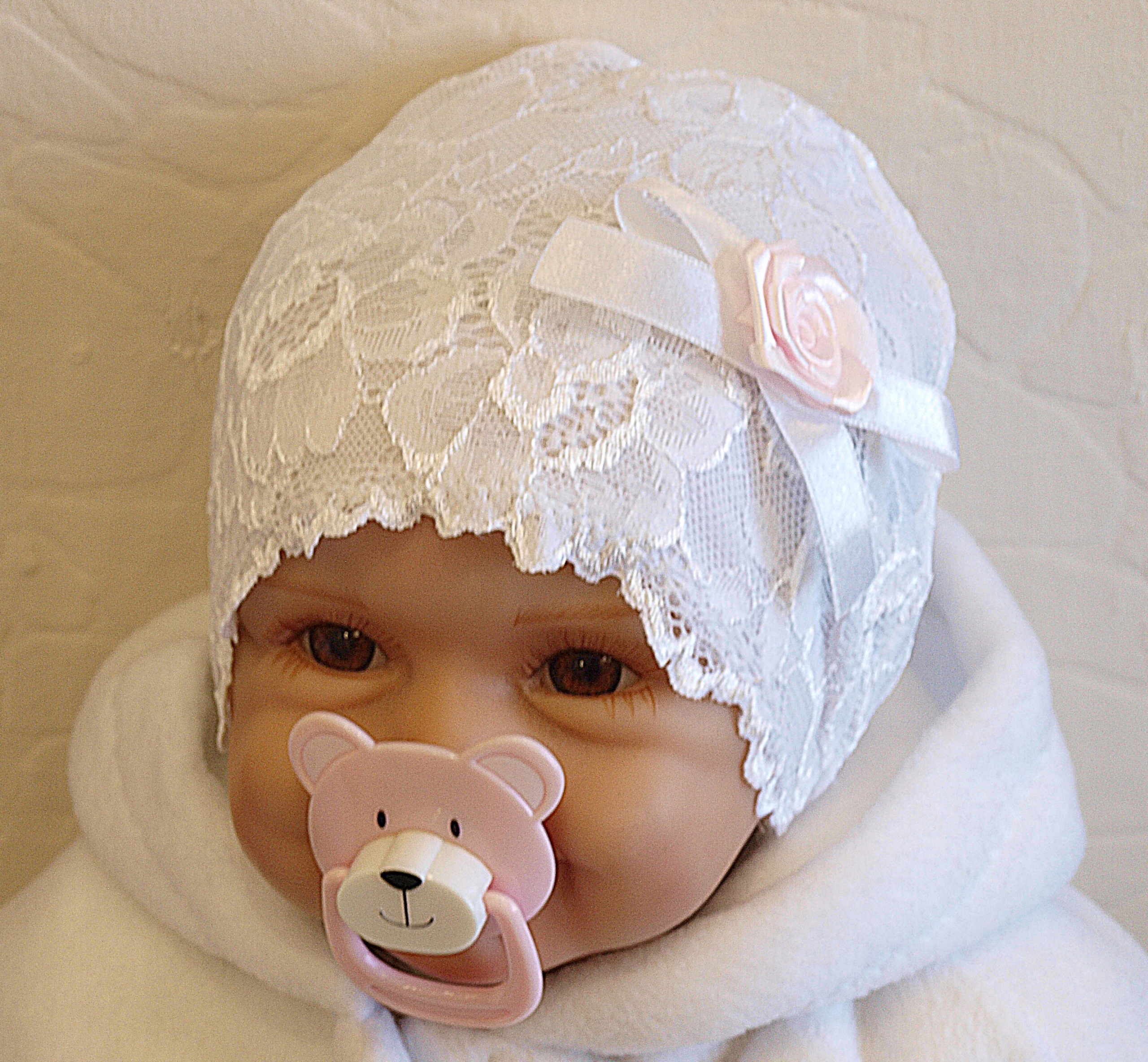 CIENKA BIAŁA CZAPECZKA DO CHRZTU WIOSNA/LATO 68 Marka Inna marka