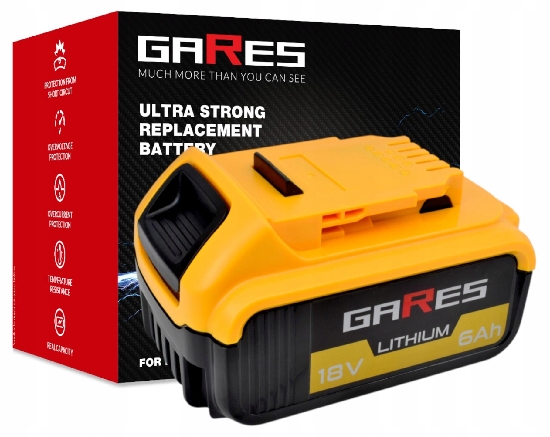 Akumulátor Gares pro Dewalt Xr DCB180 DCB181 DCB182 18V 6Ah