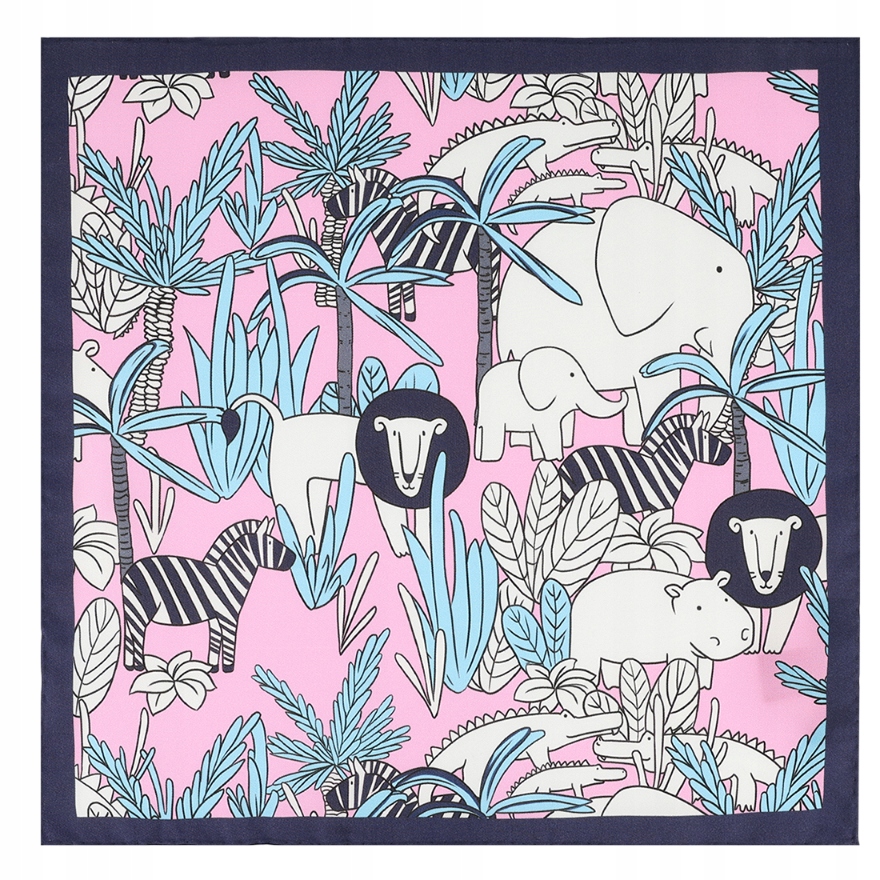 Růžový pánský kapesníček se zvířecím potiskem a modrým rámečkem Pako Lorente