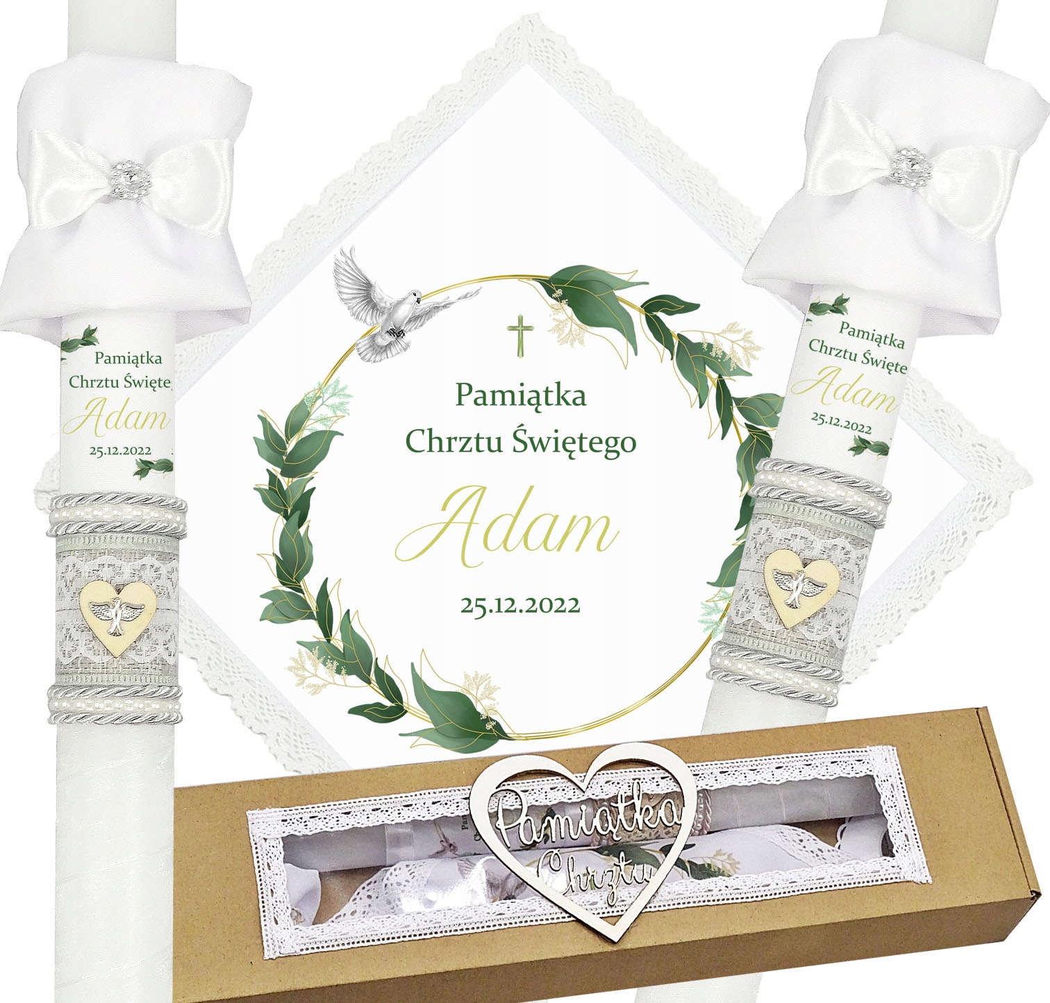 ŚWIECA NA CHRZEST SZATKA DO CHRZTU ECO PUDEŁKO