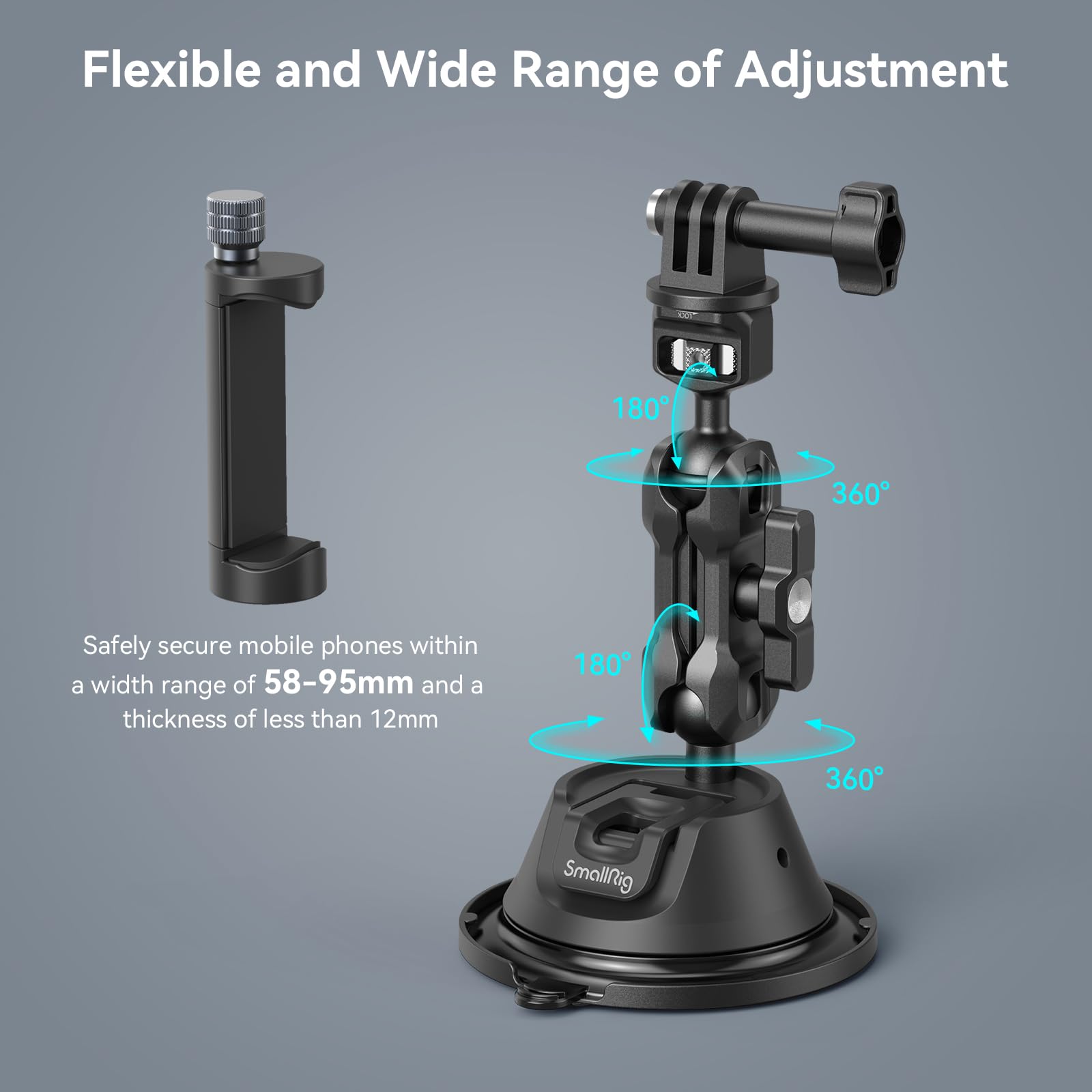 Uchwyt Przyssawkowy Do Auta Telefon GoPro DJI Insta360 Magic Arm SMALLRIG — miniatura 2