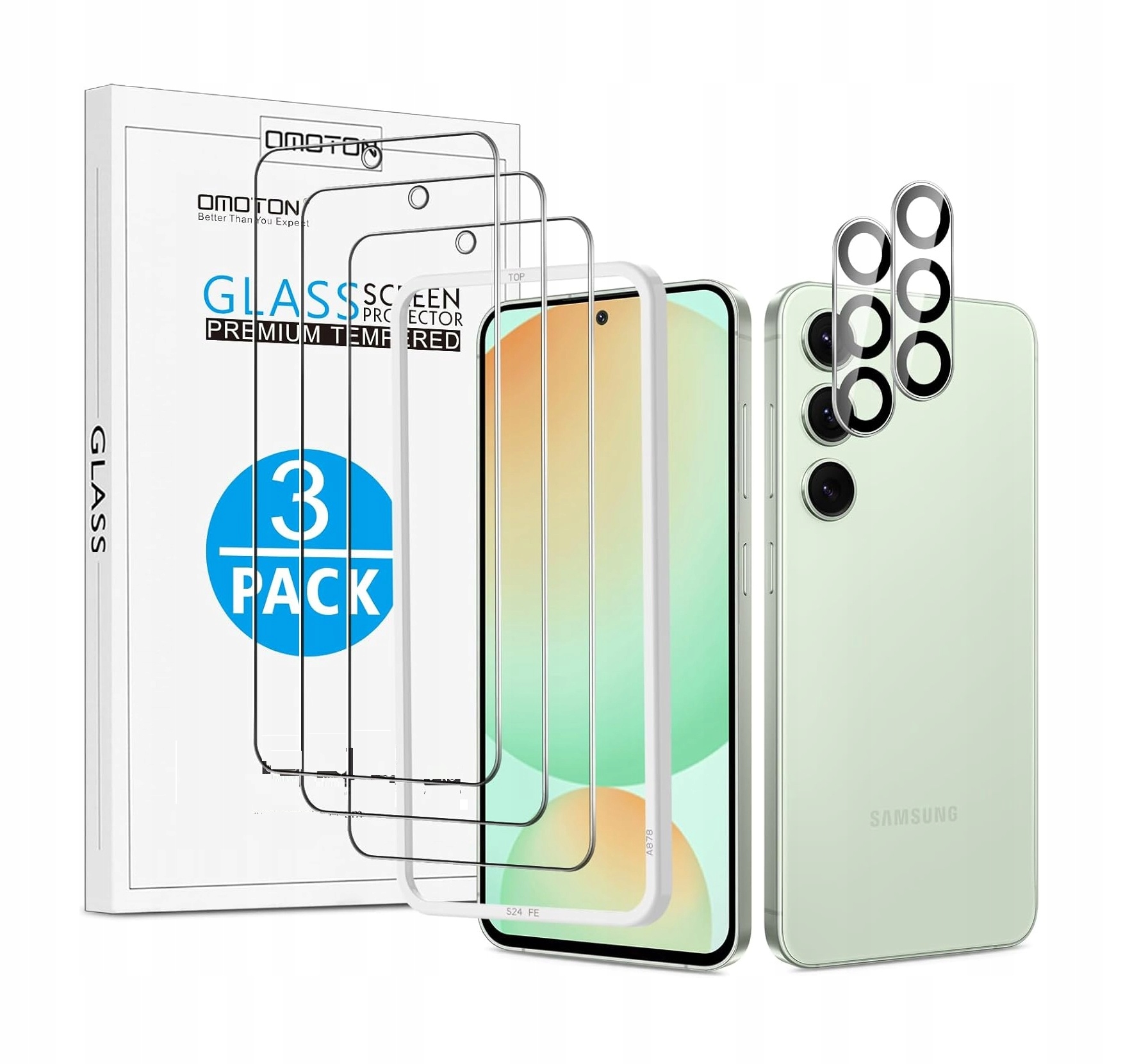 Omoton galaxy s24 fe 3 sztuki folii ochronnej 2 sztuki ochrony aparatu
