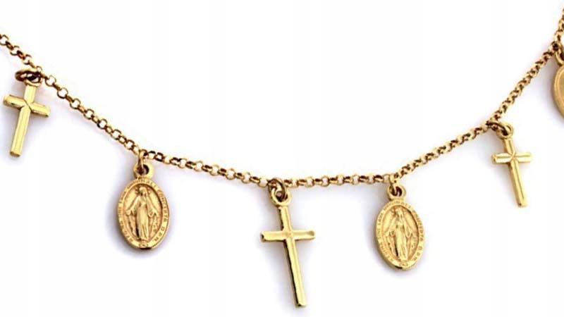 Stříbrný pozlacený náhrdelník 925, řetízkový křížek, medailonky, ideální dárek