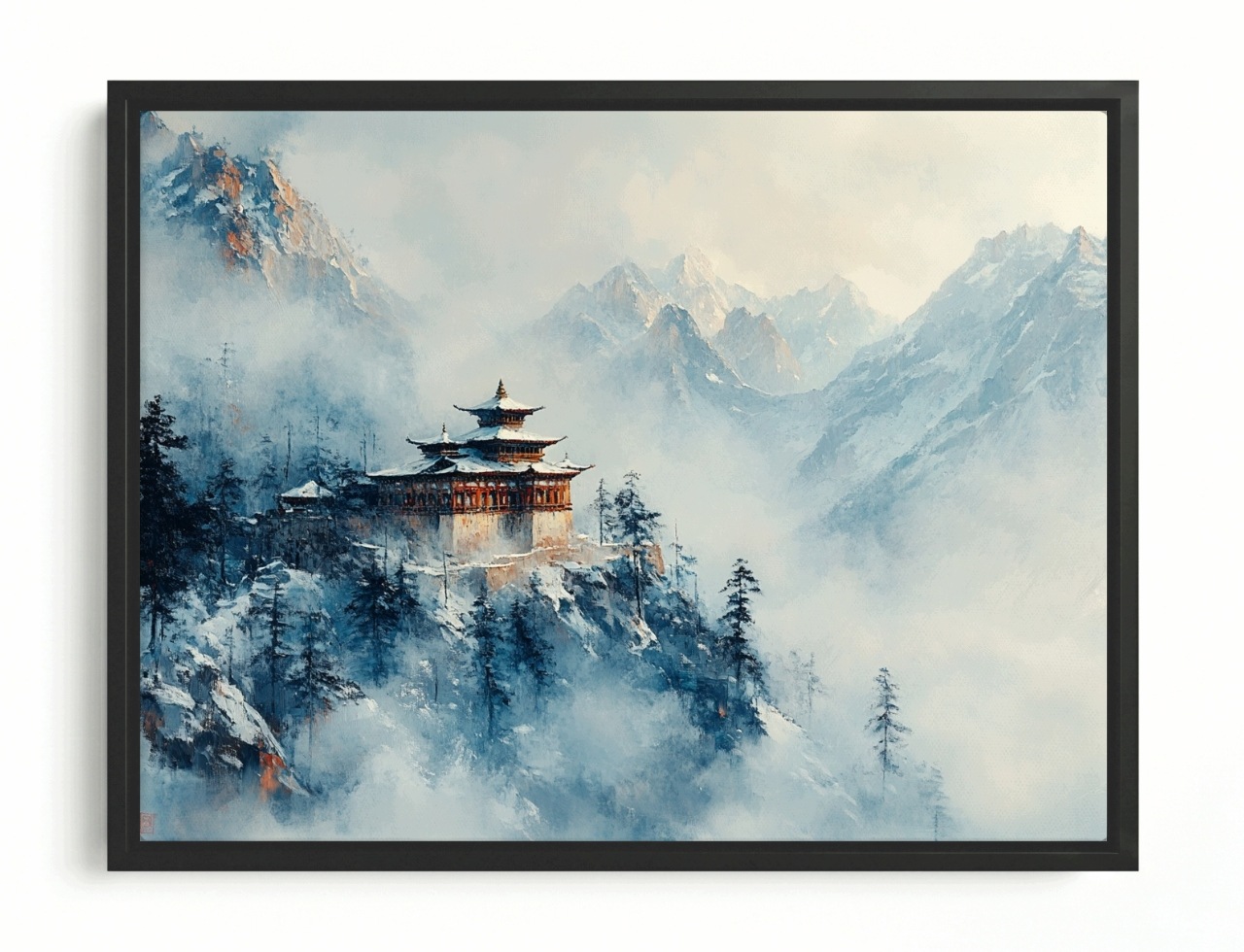 Obraz Rám Americký Box Buddhistický Chrám Hory Mlha Krajina 80x60