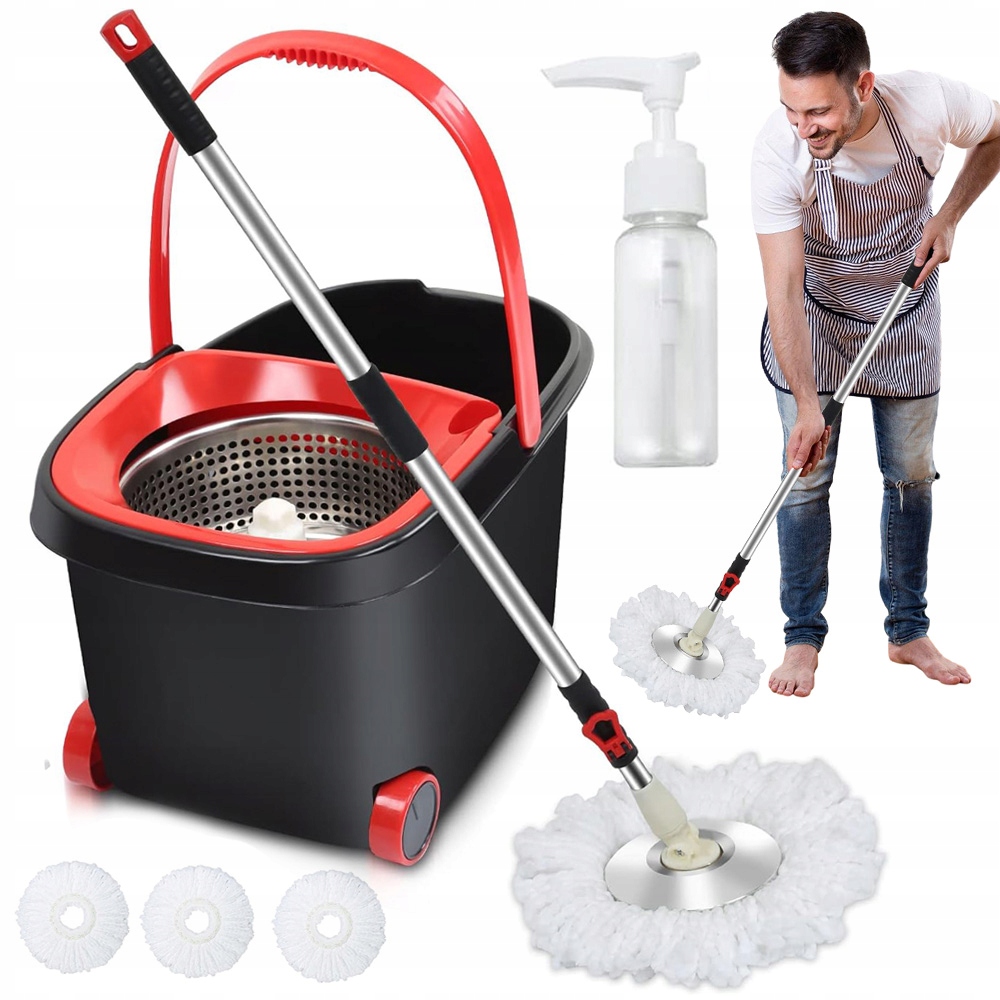 Levně Rotační Podlahový Rotační Mop 360 Turbo 3 Nástavce Mikrovlákno Kbelík