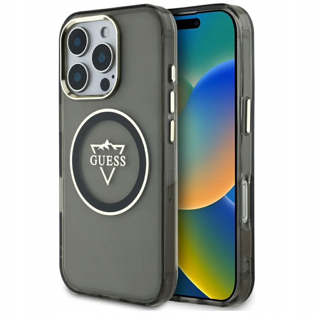 Pouzdro Guess IML Metal Mountain Logo MagSafe pro iPhone 16 Pro Max, černé