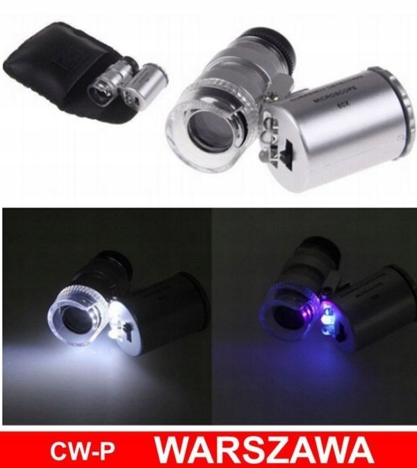 Mini MIKROSKOP Profesjonalna LUPA Jubilerska + LED Powiększenie 60 x