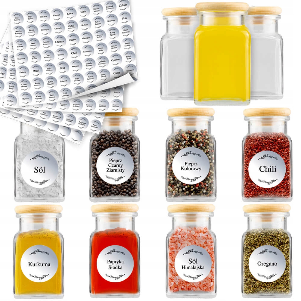 Sklenička 150 Ml Nádoba na koření Dřevěné víko 252 samolepky