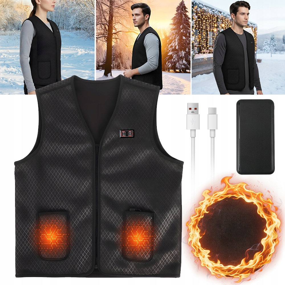 Vyhřívaná Vesta Bez Rukávů, Pohodlná, Voděodolná, Unisex