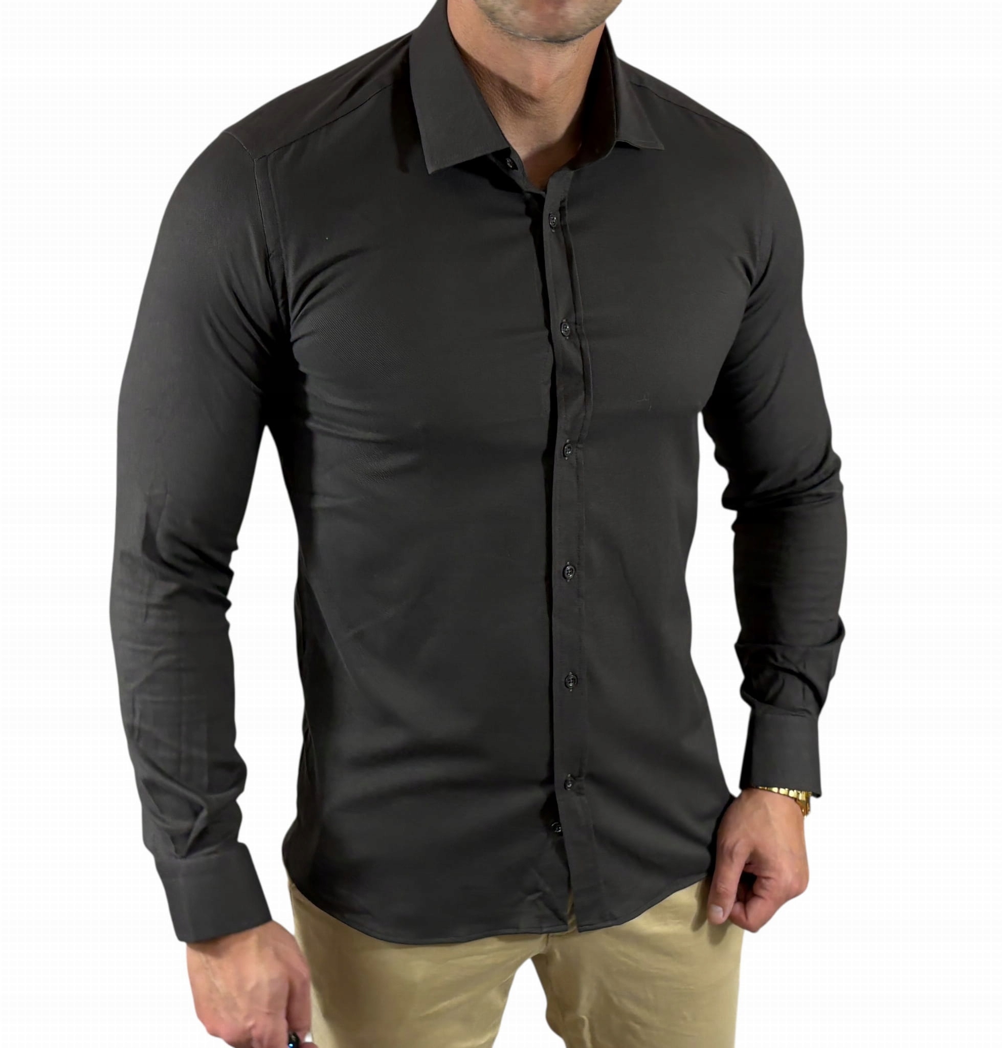 Neformální košile slim fit klasická oxfordová struktura grafitová/čokoládová