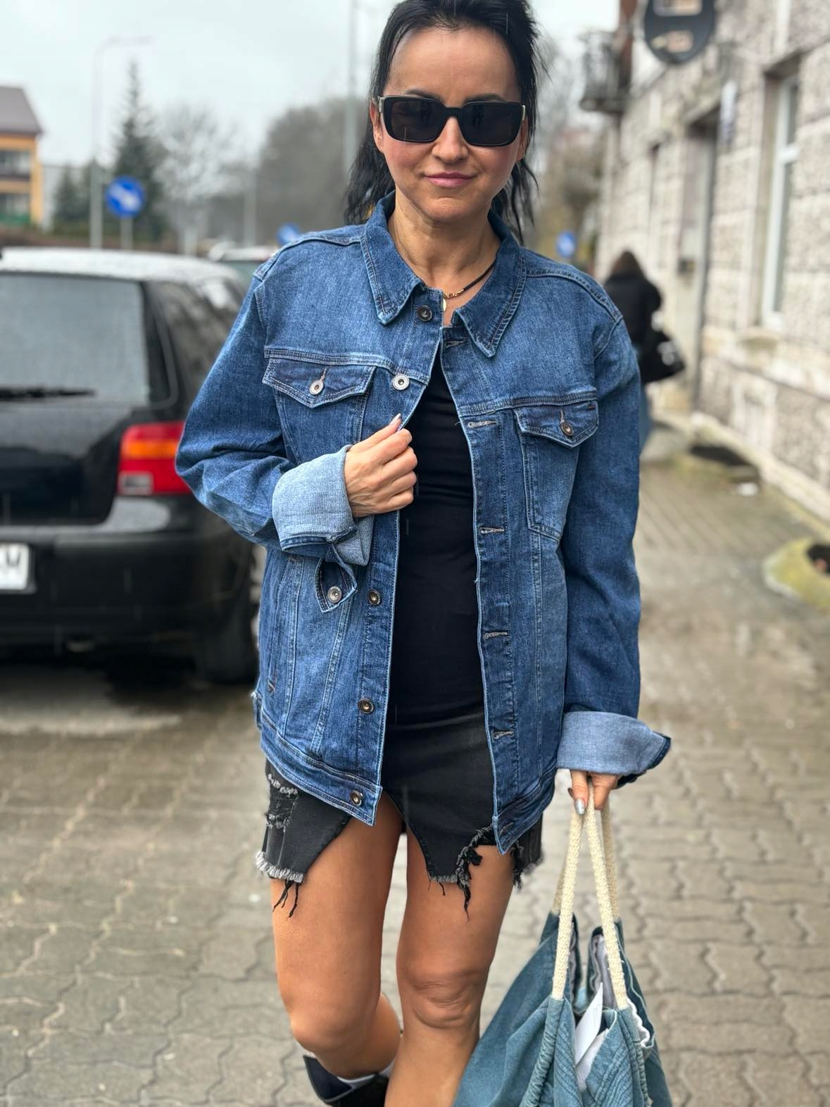 Klasyczna kurtka jeansowa granatowa katana z przetarciami 3XL Marka inna