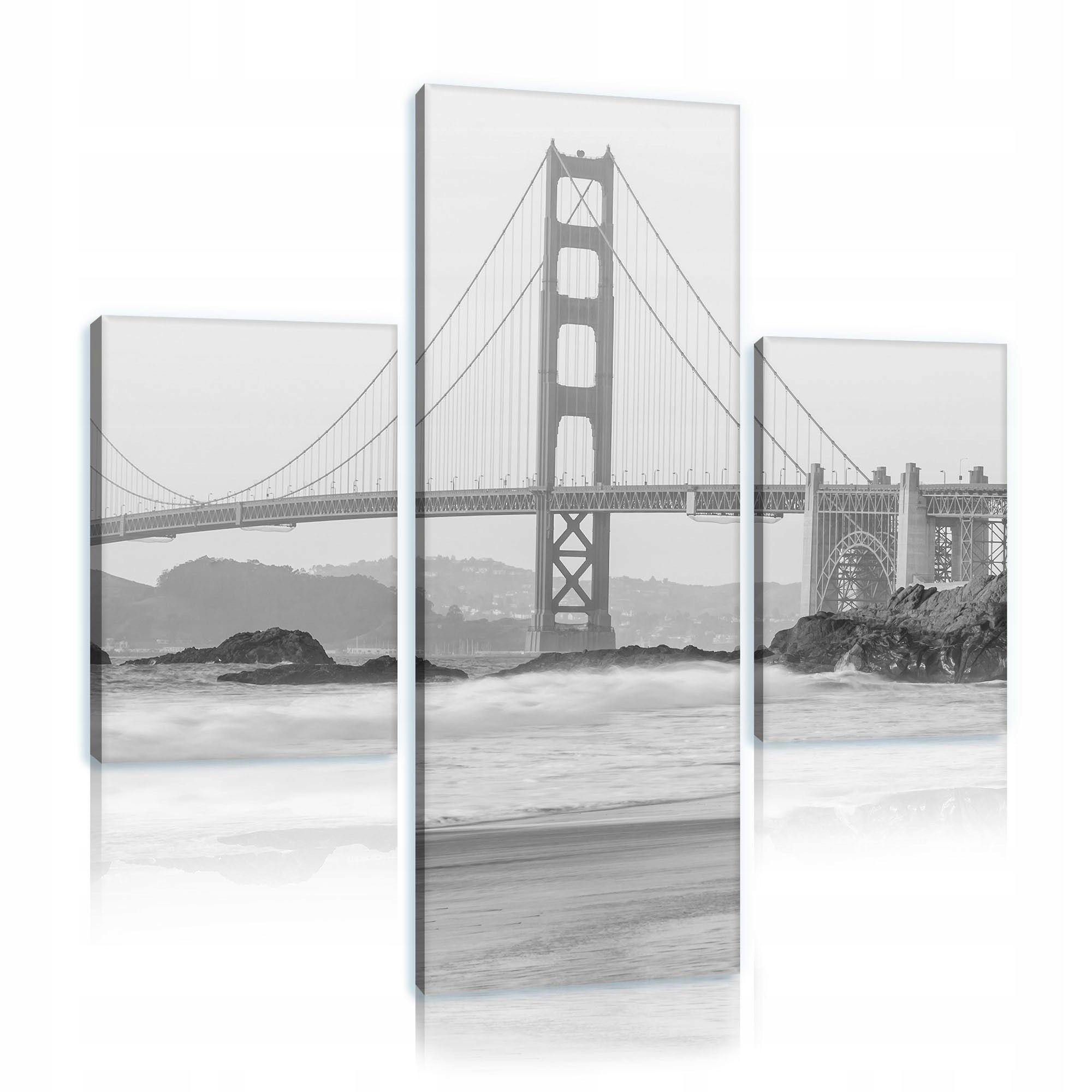 Obraz 80x80 Most Golden Gate San Francisco oceán vlny skály černobílý