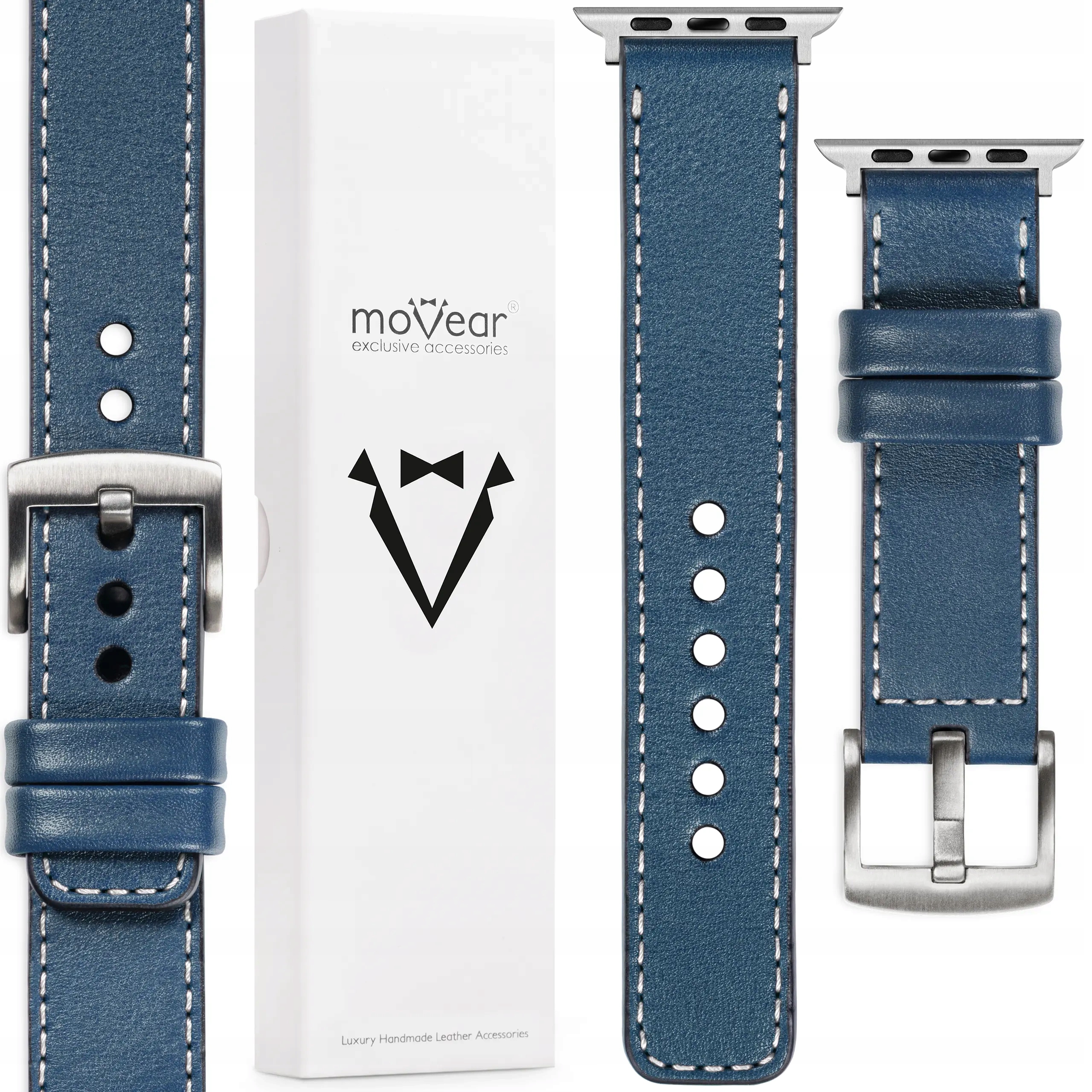 Prémiový kožený řemínek pro Apple Watch 46/45/44mm Polský Modrý