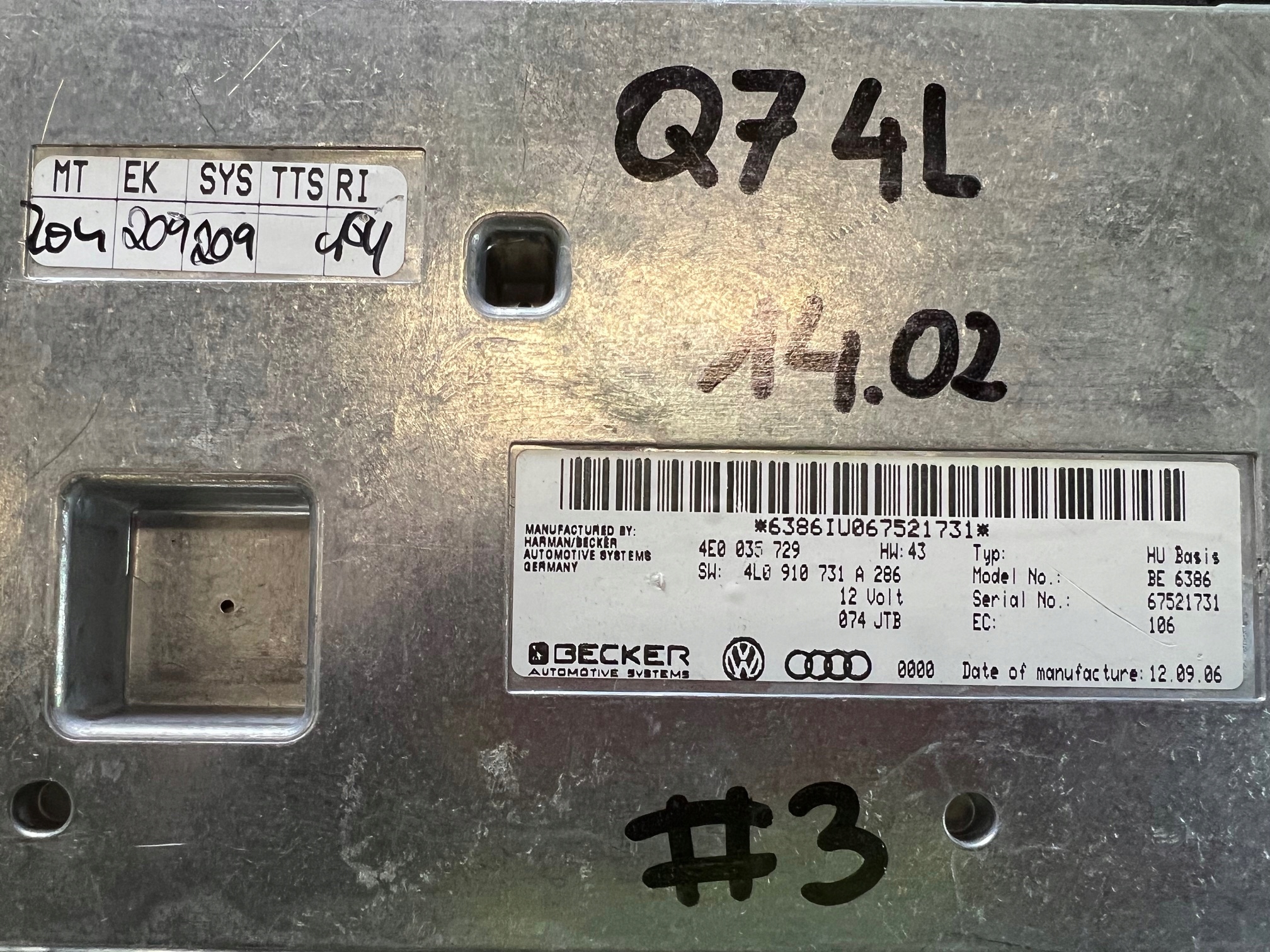 AUDI Q7 4L module RADIA navigation devices control unit MMI 4E0035729 4L0910731A