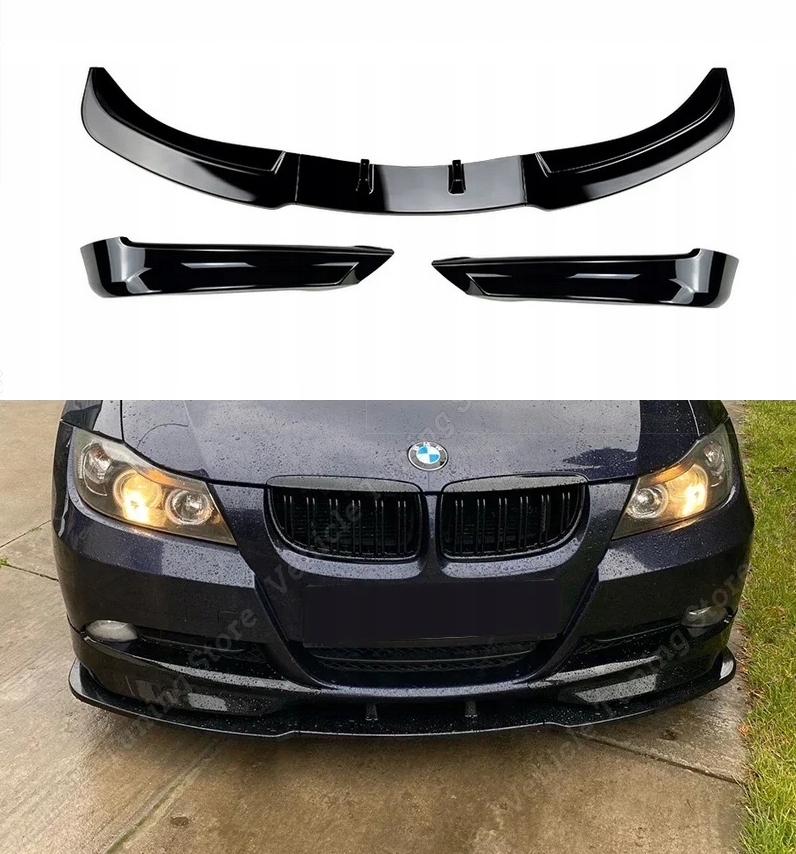 Predný nárazník Splitter Čierny Lesk pre Bmw E90 E91 2005-2008