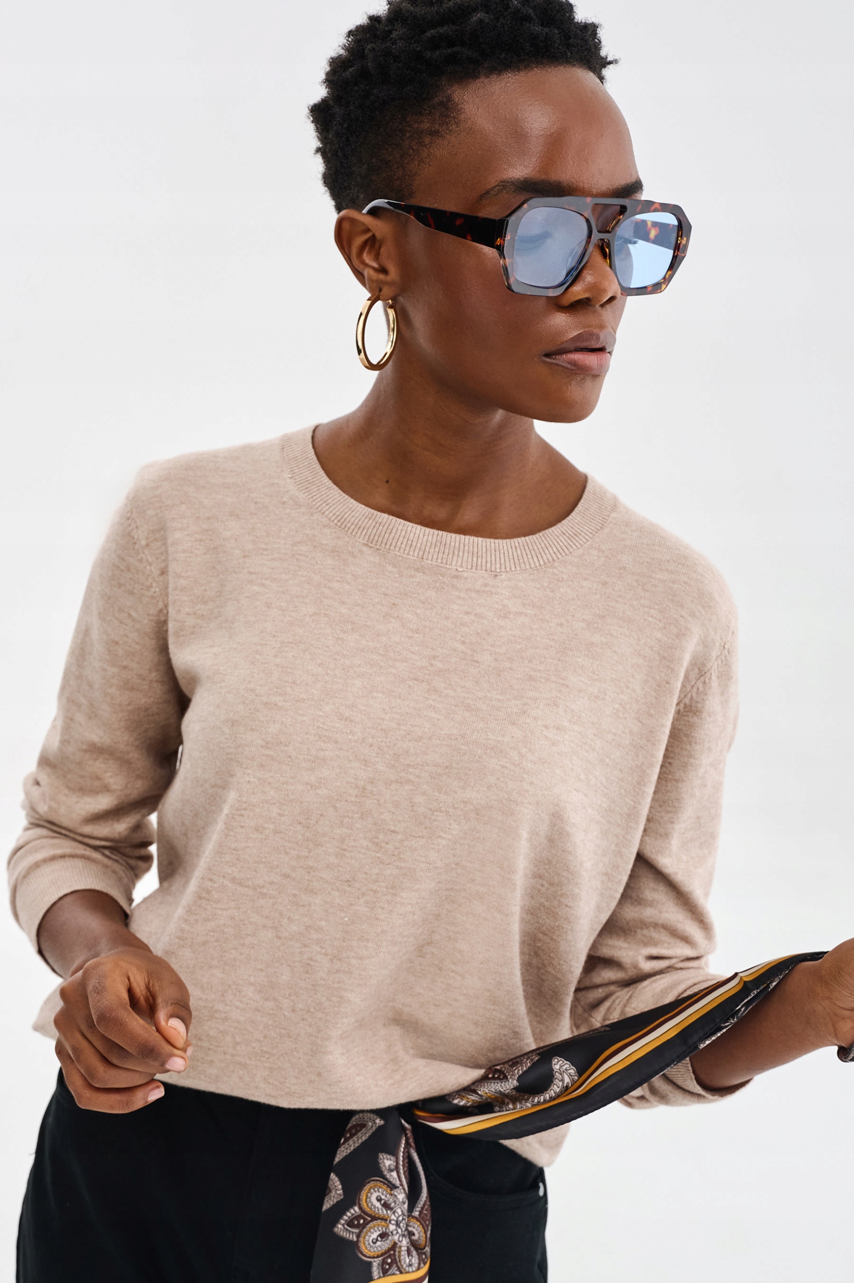 Dámský svetr tmavě béžový S7015 4 blue shadow vel. Univerzální