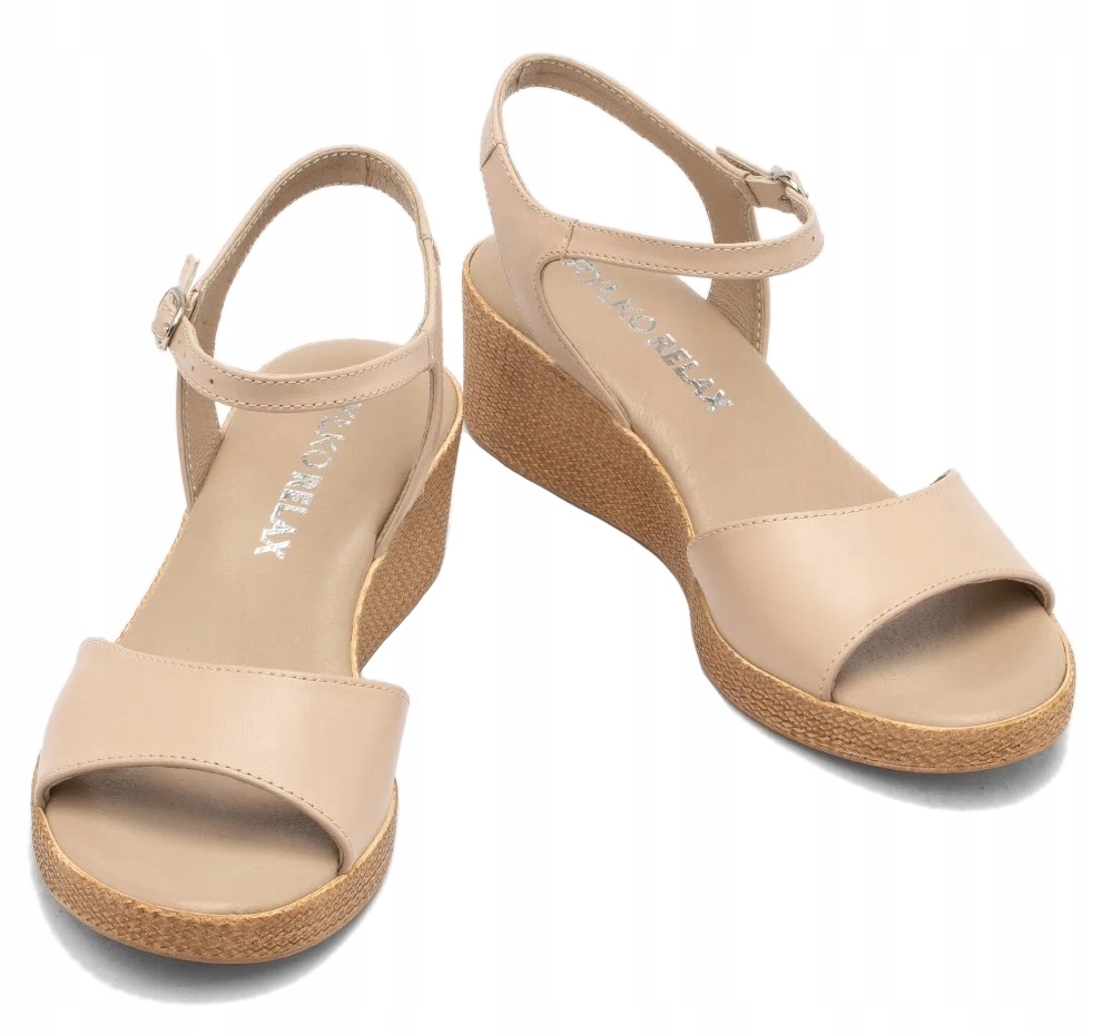 Ryłko béžové dámské kožené sandály na nízké platformě 39
