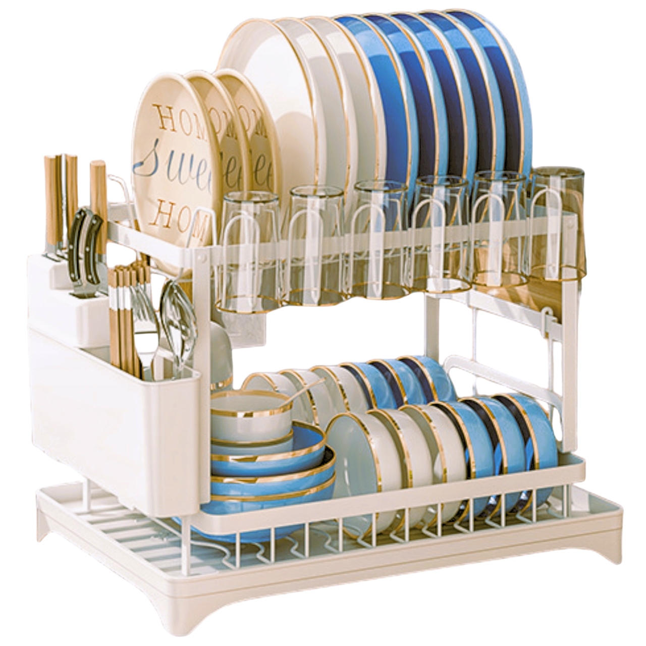 odkapávač na nádobí Odkapávač s odtokem Dvouúrovňový Bílý 29x30x42 cm