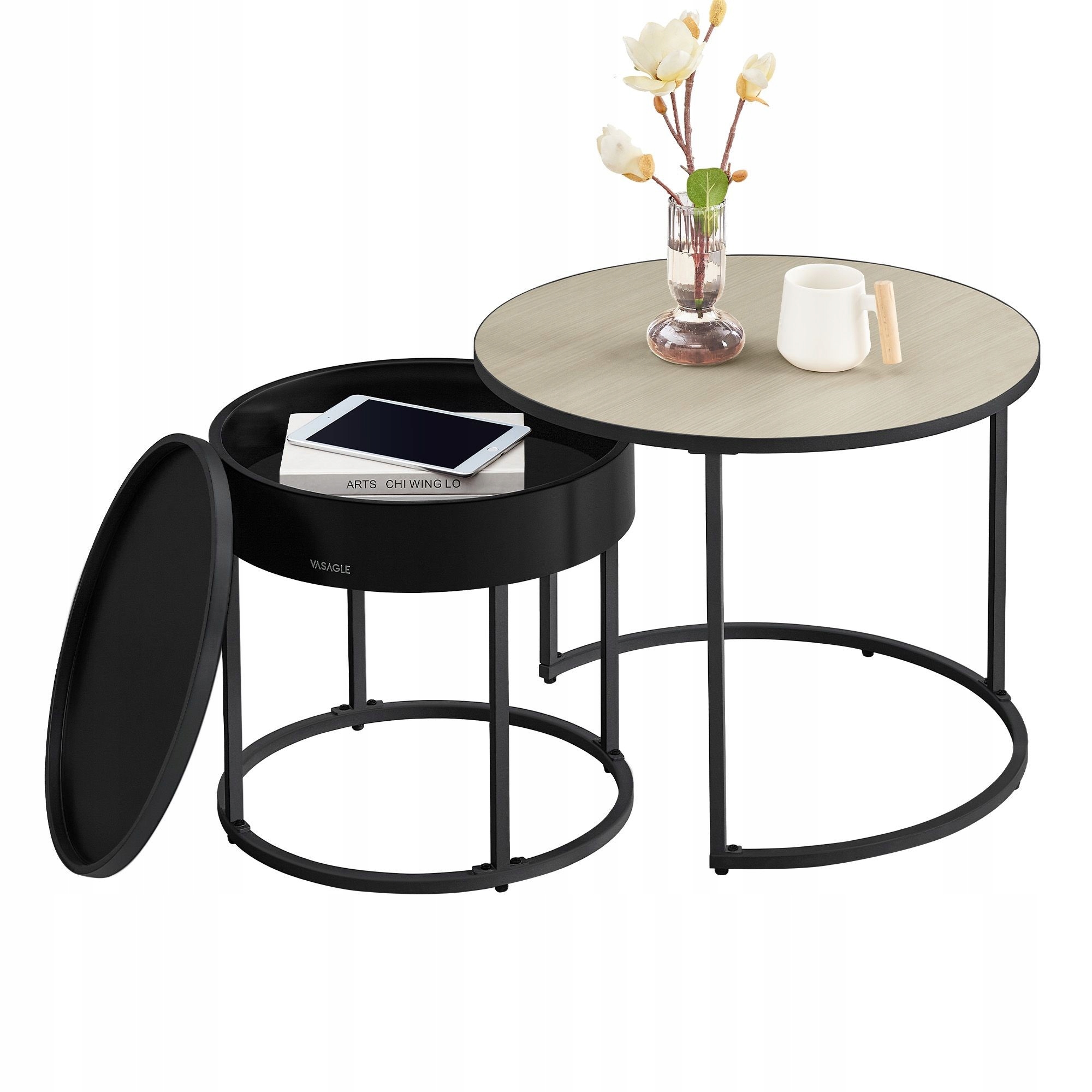 Konferenčný stolík Songmics okrúhly 60 x 60 x 45 cm, odtiene béžovej farby