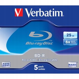 Verbatim Bd-r, Single Layer 25GB, jewel box, 6x, 5-pack, 43715