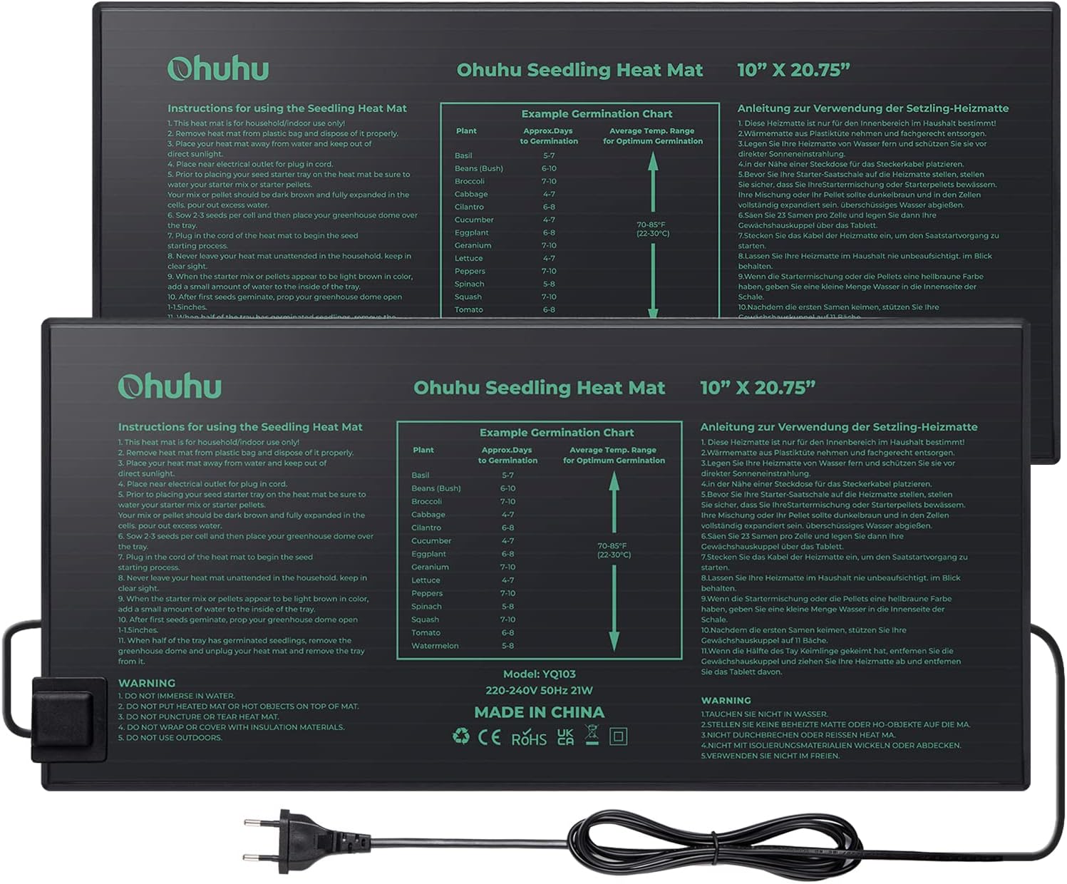 21W Vyhřívací Podložka Pro Sazenice Rostlin 52x25 cm, sada dvou kusů