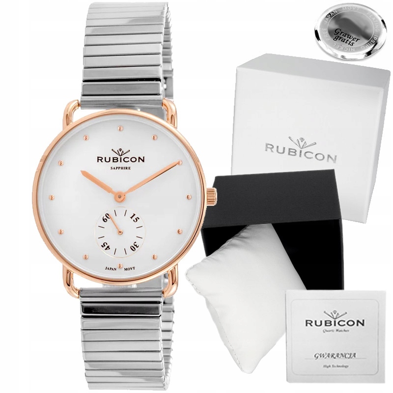 Dámské hodinky Rubicon rosegold Roztažitelný Náramek Safírová krabička Gravírování