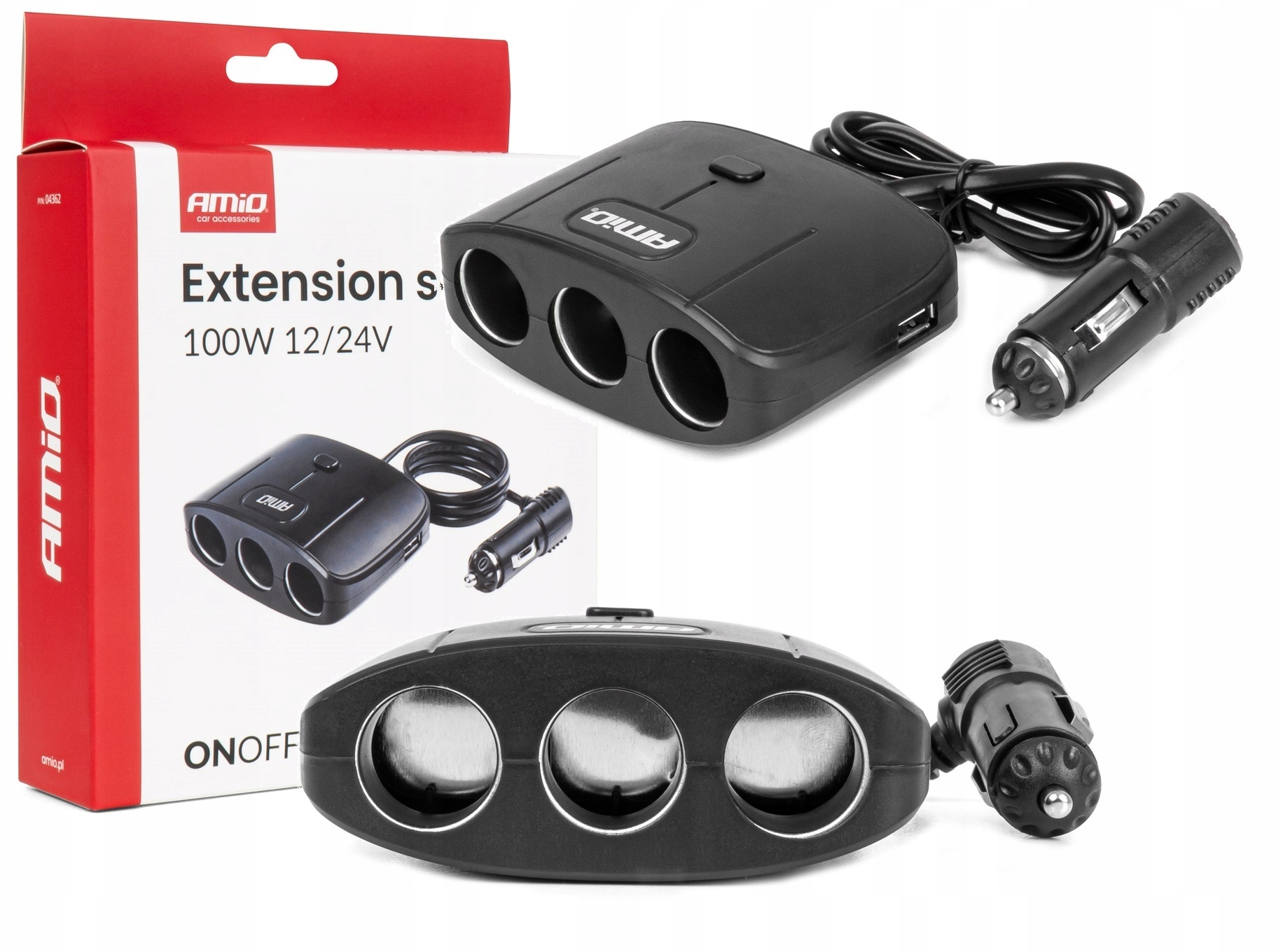 Rozdzielacz gniazda zapalniczki z ładowarką 2xUSB-A On/off 12/24V 100W 70cm