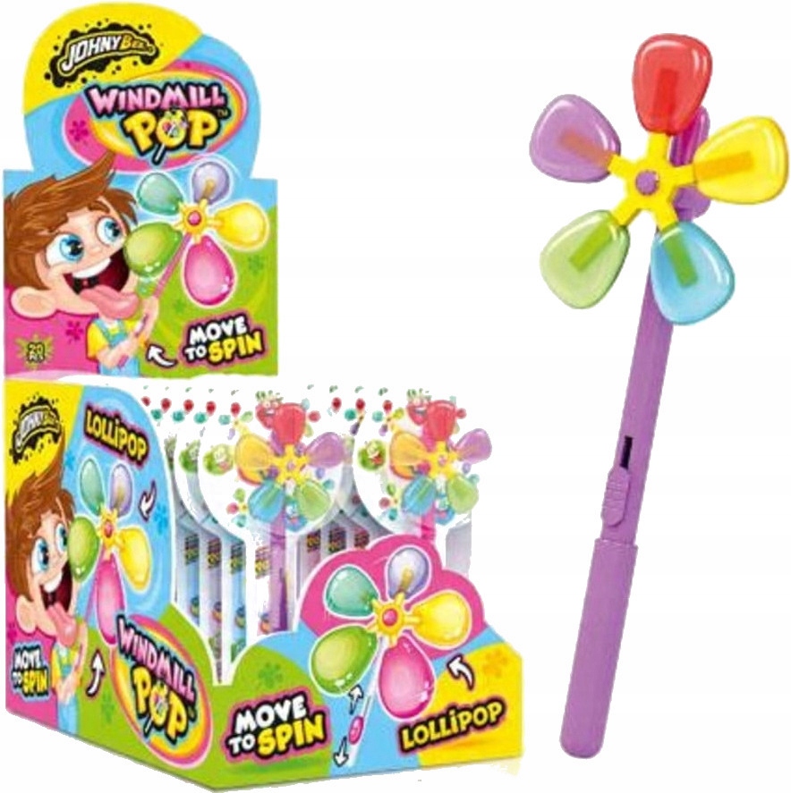 Sada Johny Bee Windmill Pop Lízátko s jahodovou příchutí 24 g 20 ks