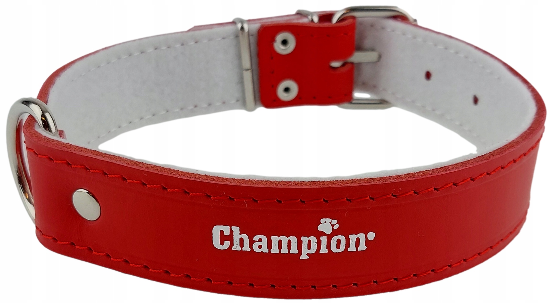 Levně Obojek pro psa Lícová kůže Polský Výrobce Champion 60 cm/3,5 cm Červený