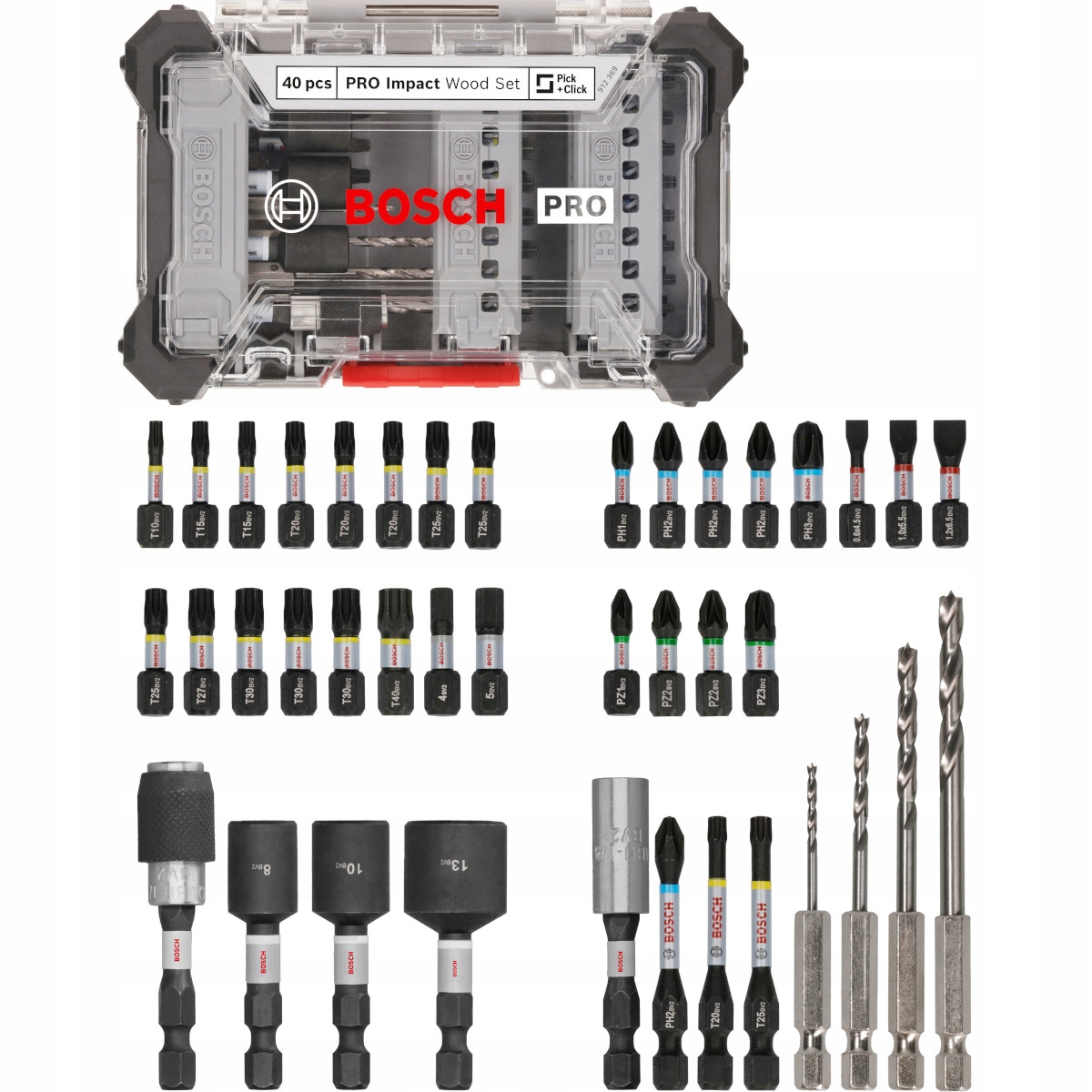 Zestaw 40 Bitów Wierteł I Nasadek Impact Wood Set Bosch Pro W Kasecie